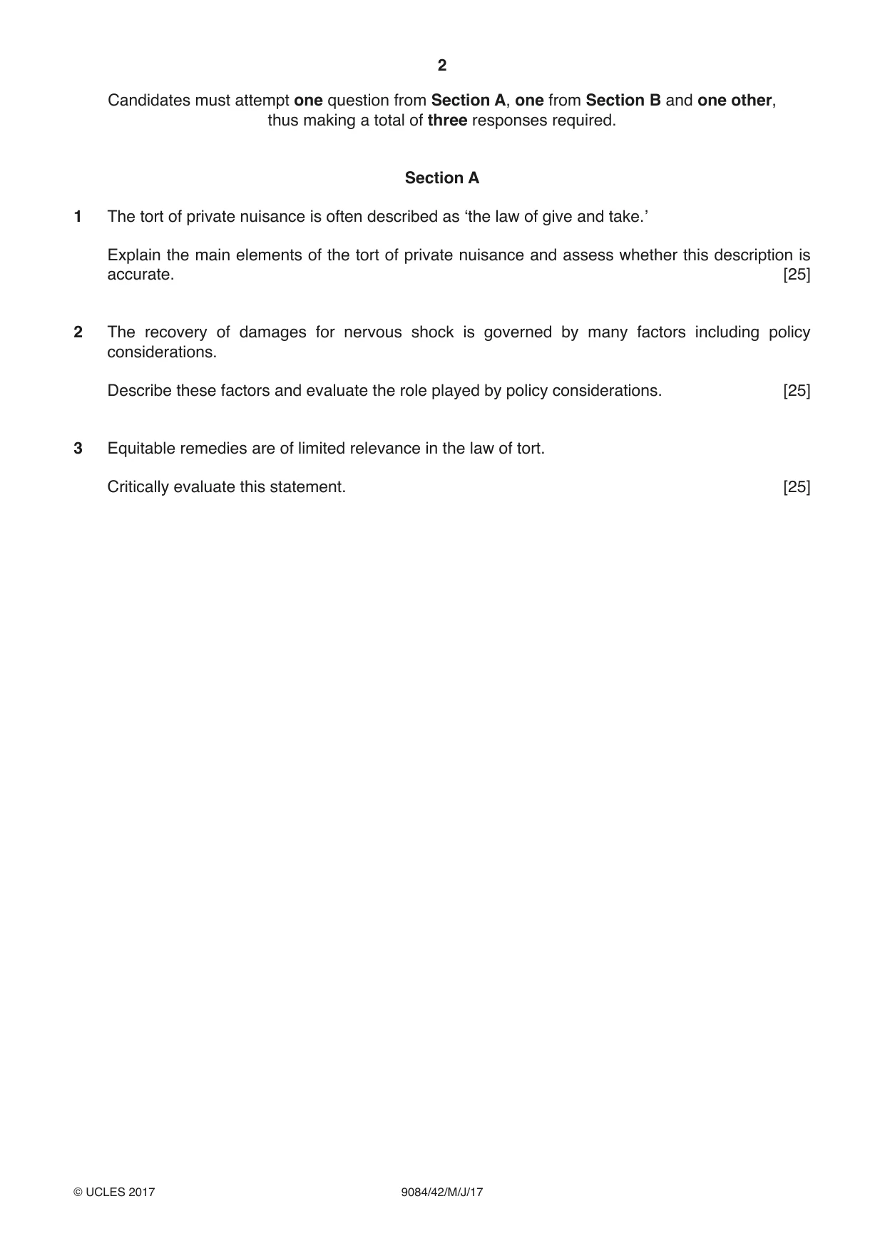Cambridge A Level Law 9084 2017 May/June Paper 4 · Variant 2 question paper, page 2 of 4