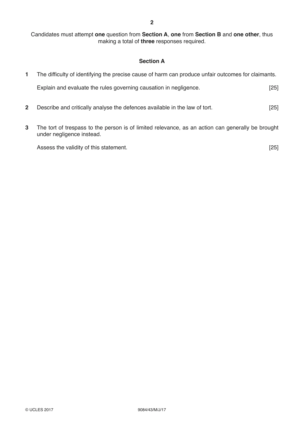 Cambridge A Level Law 9084 2017 May/June Paper 4 · Variant 3 question paper, page 2 of 4
