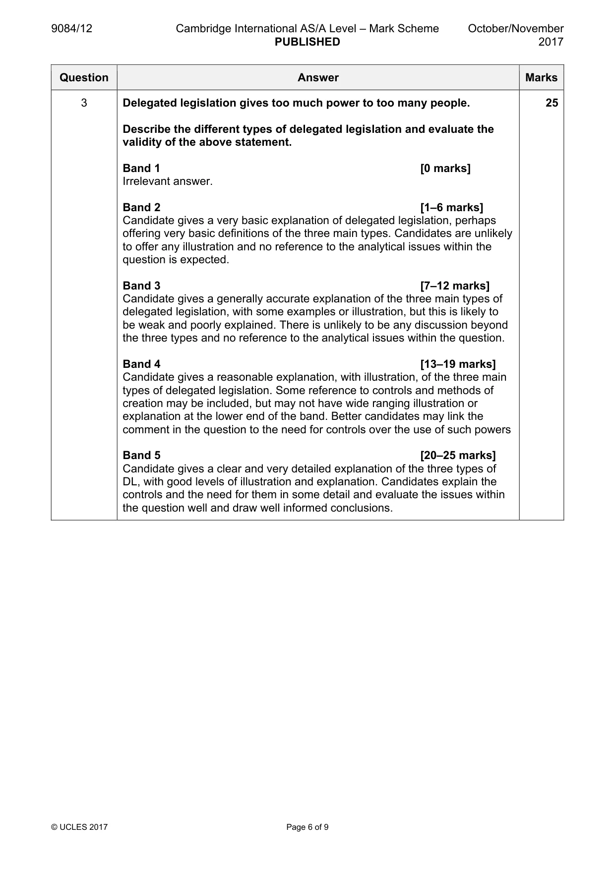 Mark scheme, page 6 of 9