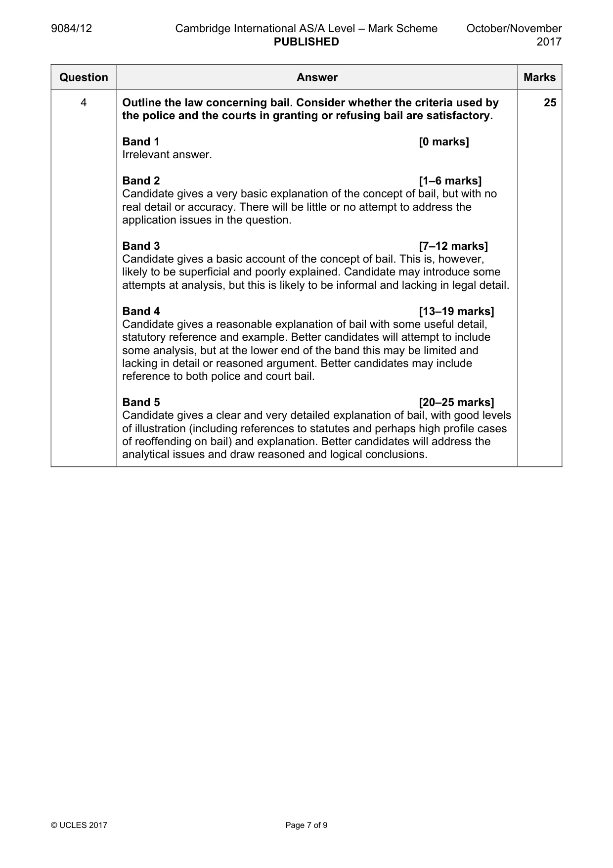 Mark scheme, page 7 of 9