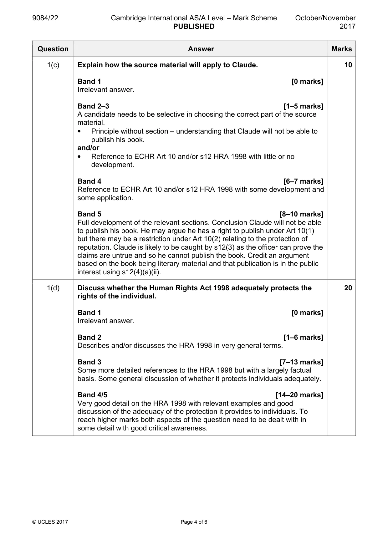 Mark scheme, page 4 of 6