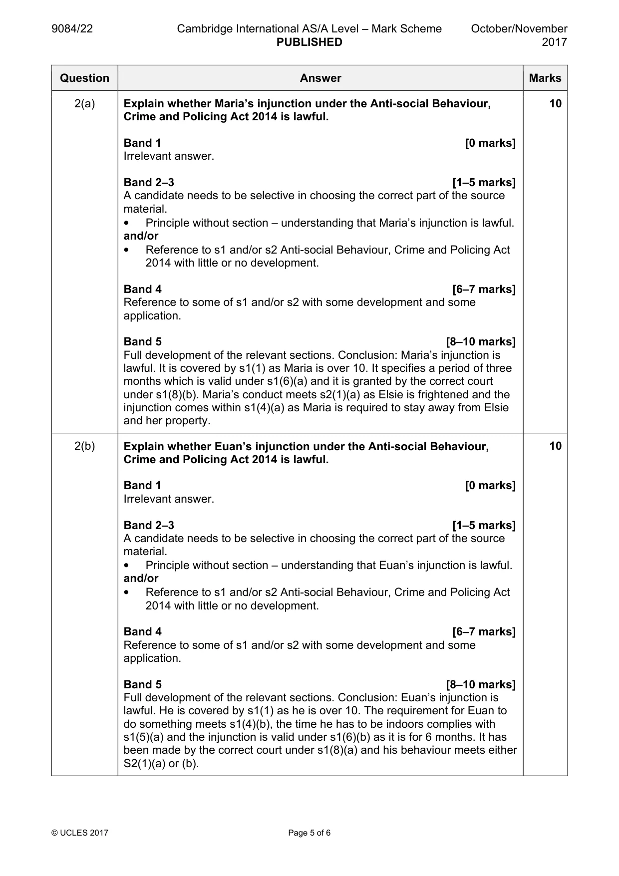 Mark scheme, page 5 of 6