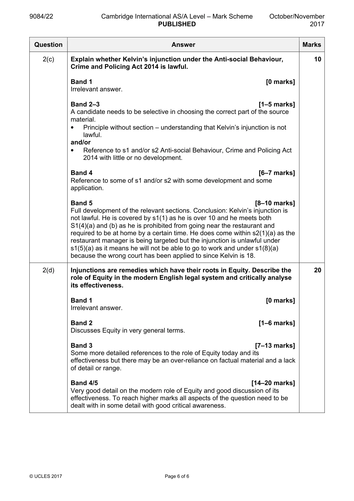 Mark scheme, page 6 of 6