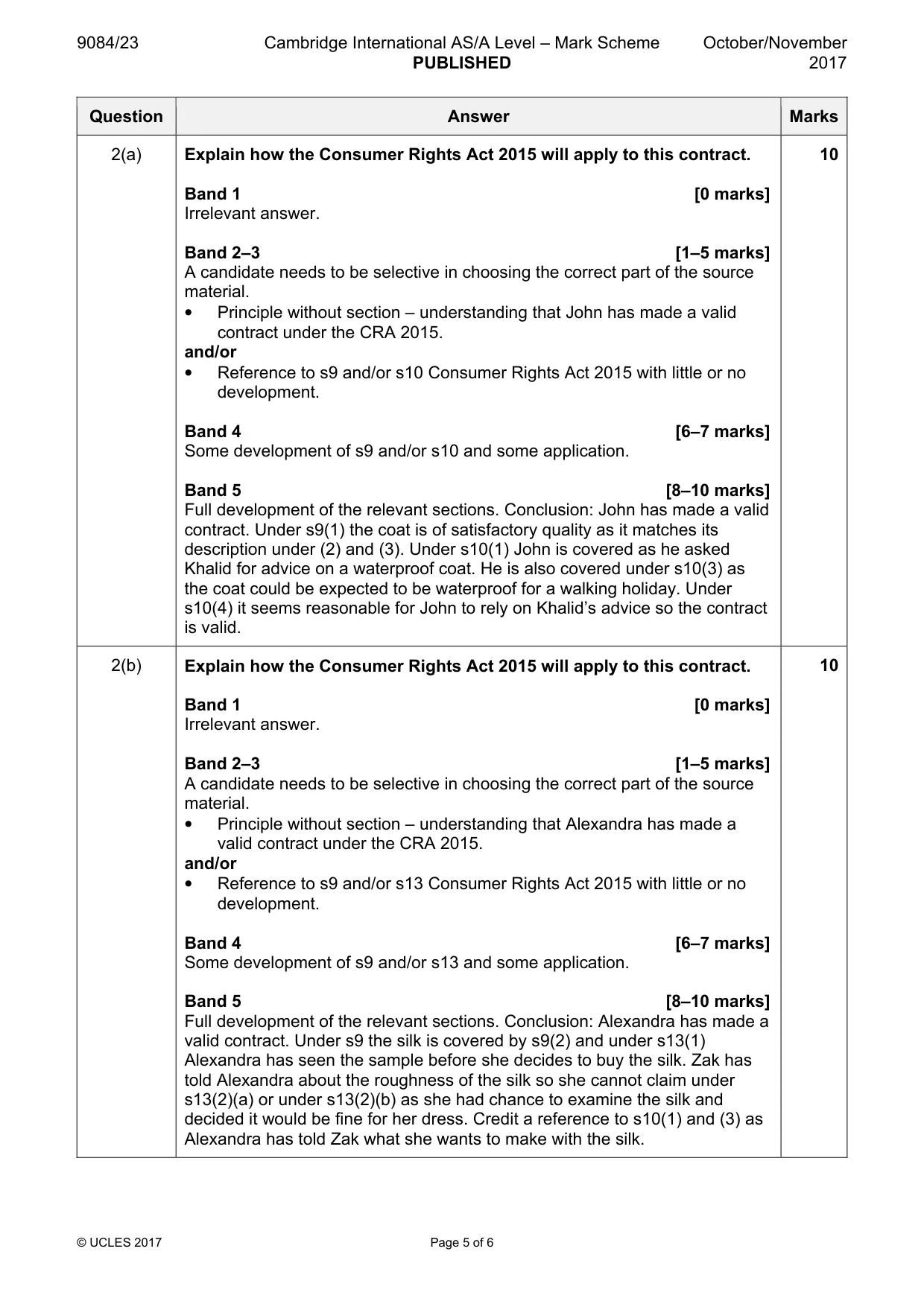 Mark scheme, page 5 of 6