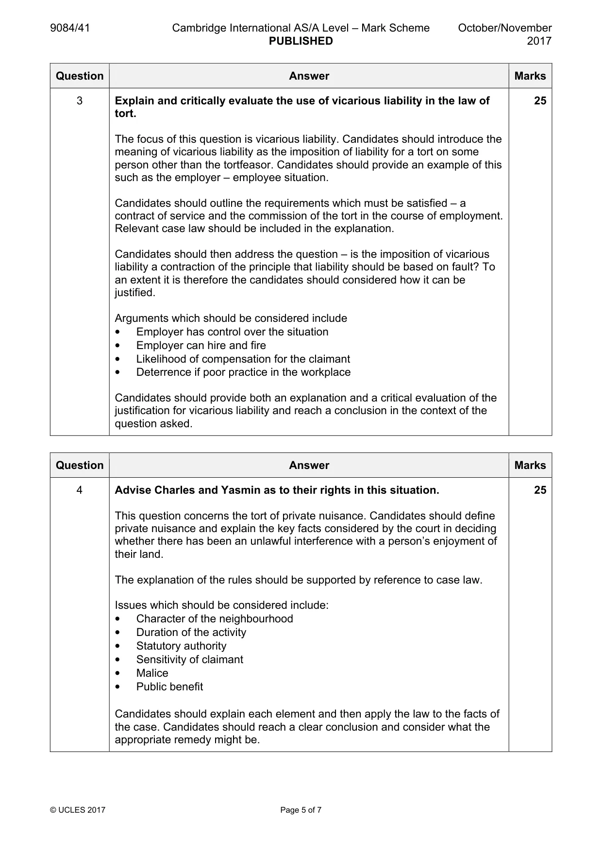 Mark scheme, page 5 of 7