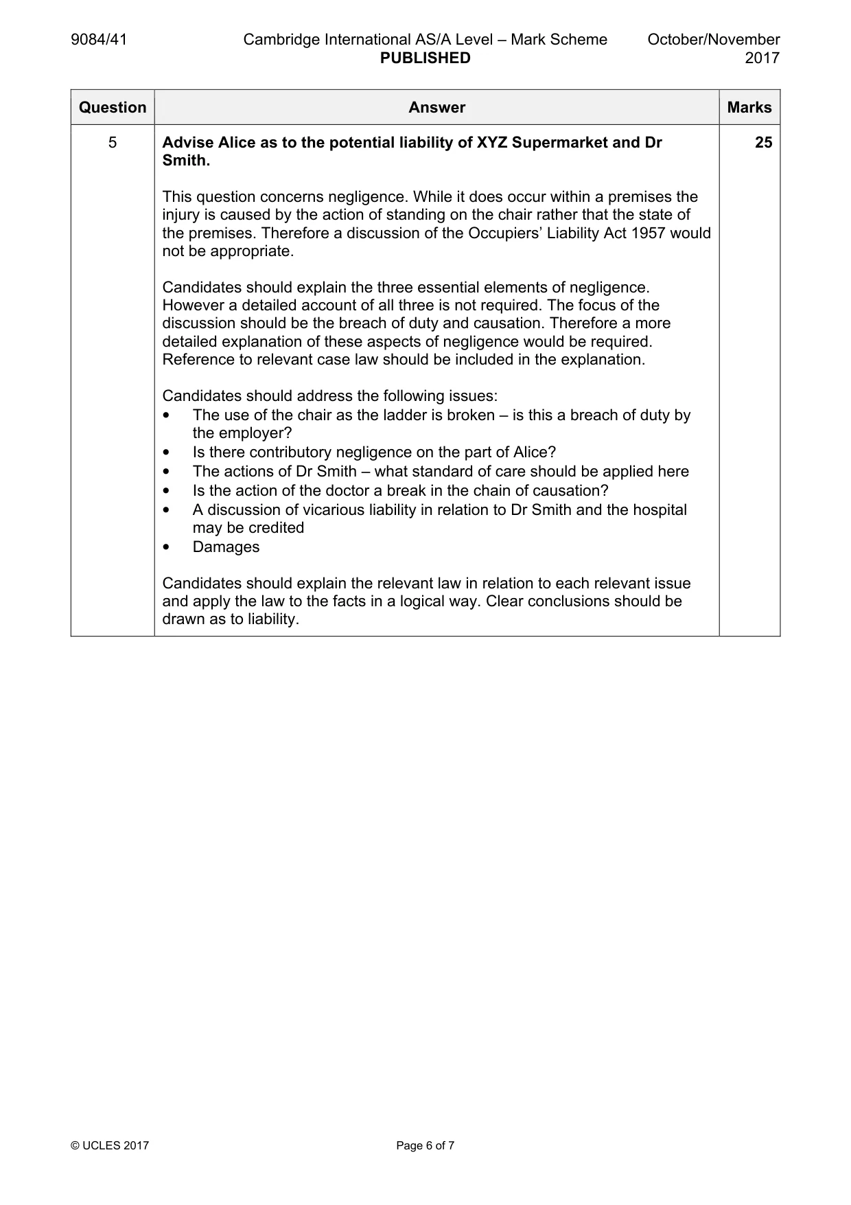 Mark scheme, page 6 of 7
