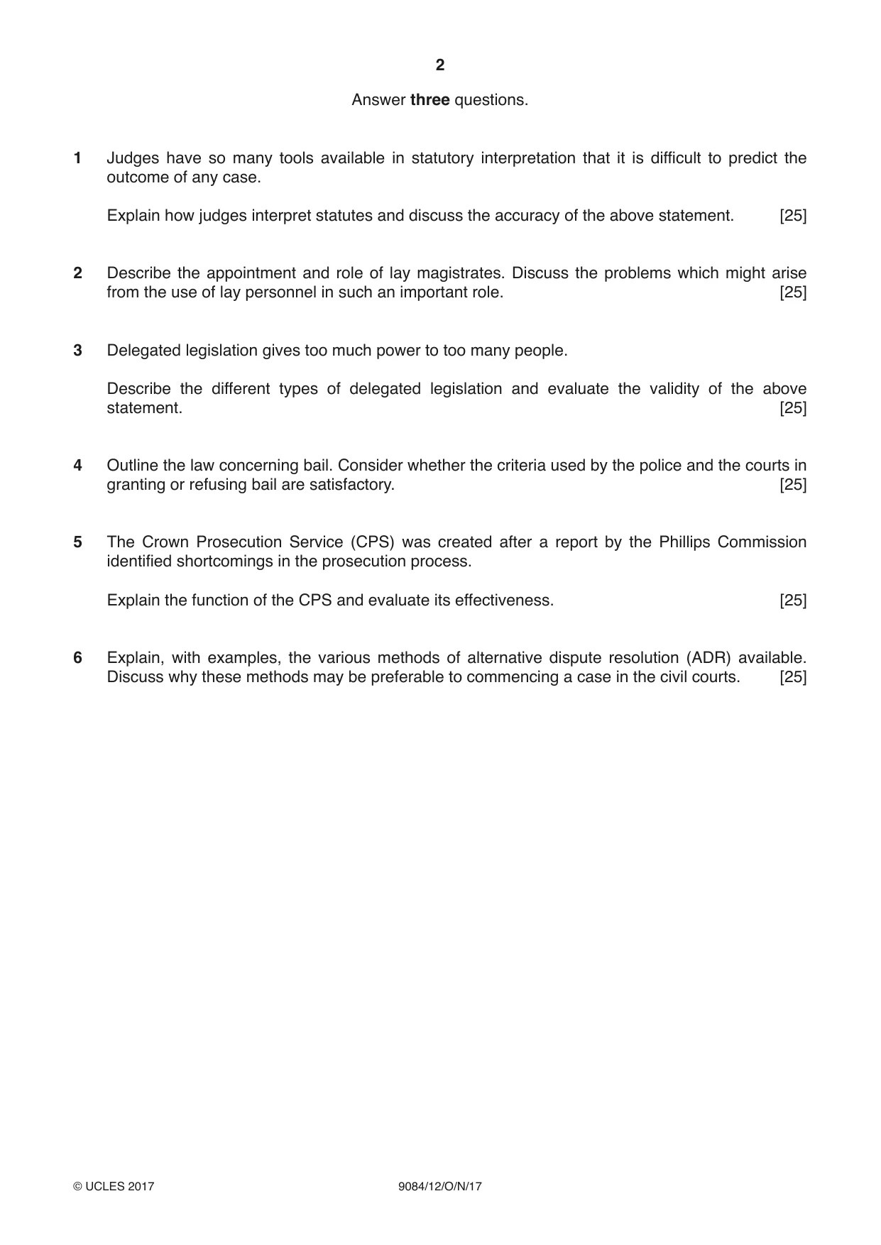 Cambridge A Level Law 9084 2017 Oct/Nov Paper 1 · Variant 2 question paper, page 2 of 4