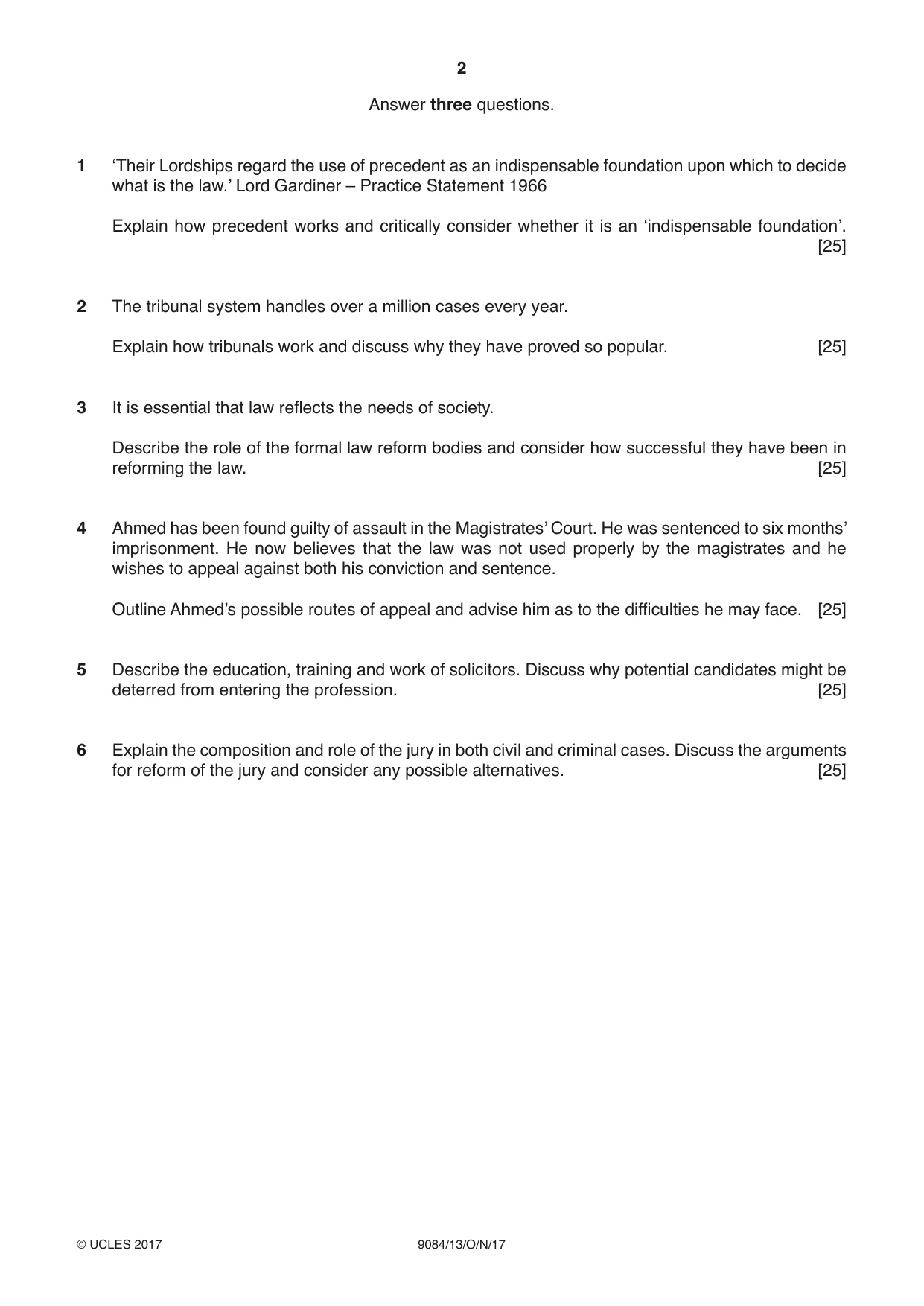 Cambridge A Level Law 9084 2017 Oct/Nov Paper 1 · Variant 3 question paper, page 2 of 4