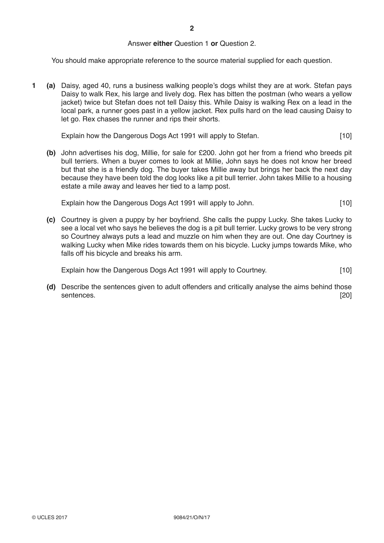 Cambridge A Level Law 9084 2017 Oct/Nov Paper 2 · Variant 1 question paper, page 2 of 8