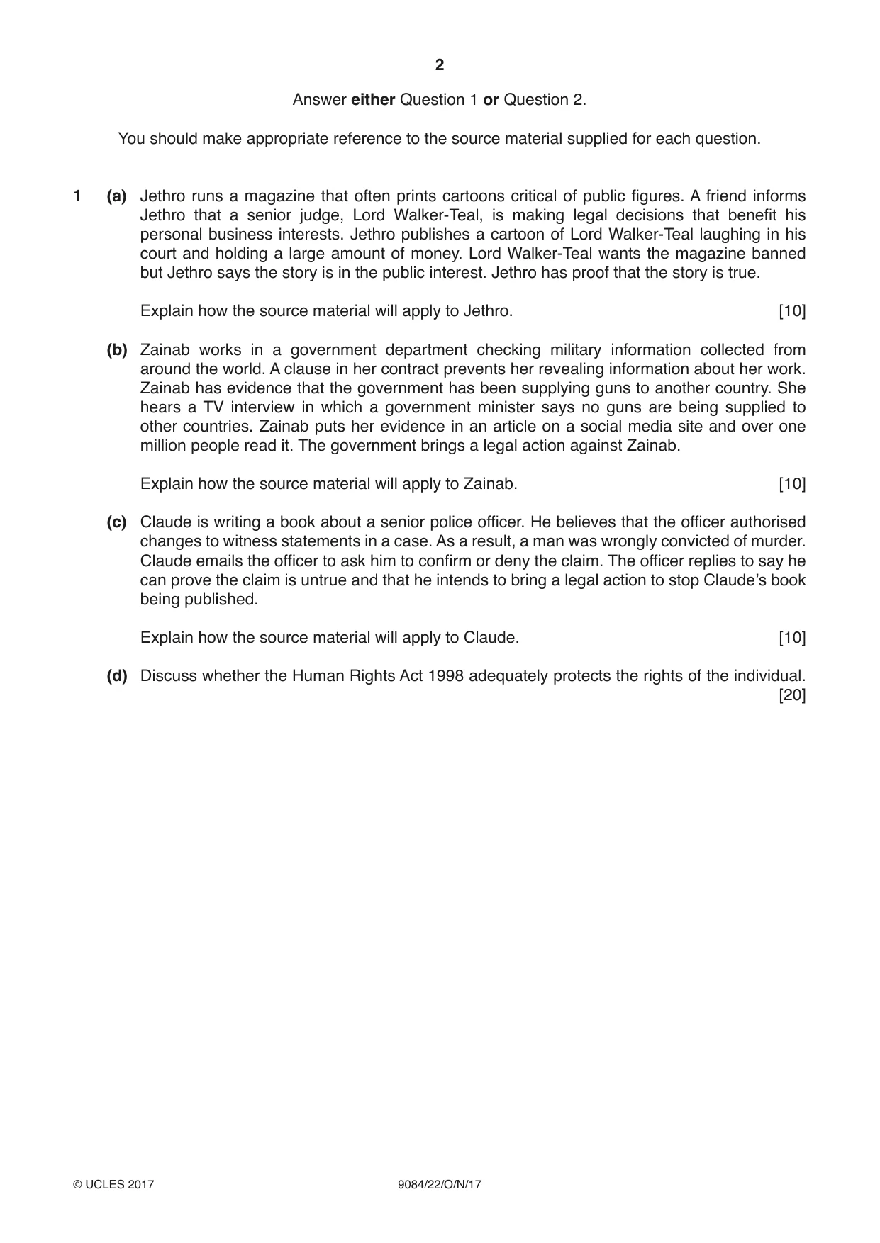 Cambridge A Level Law 9084 2017 Oct/Nov Paper 2 · Variant 2 question paper, page 2 of 8