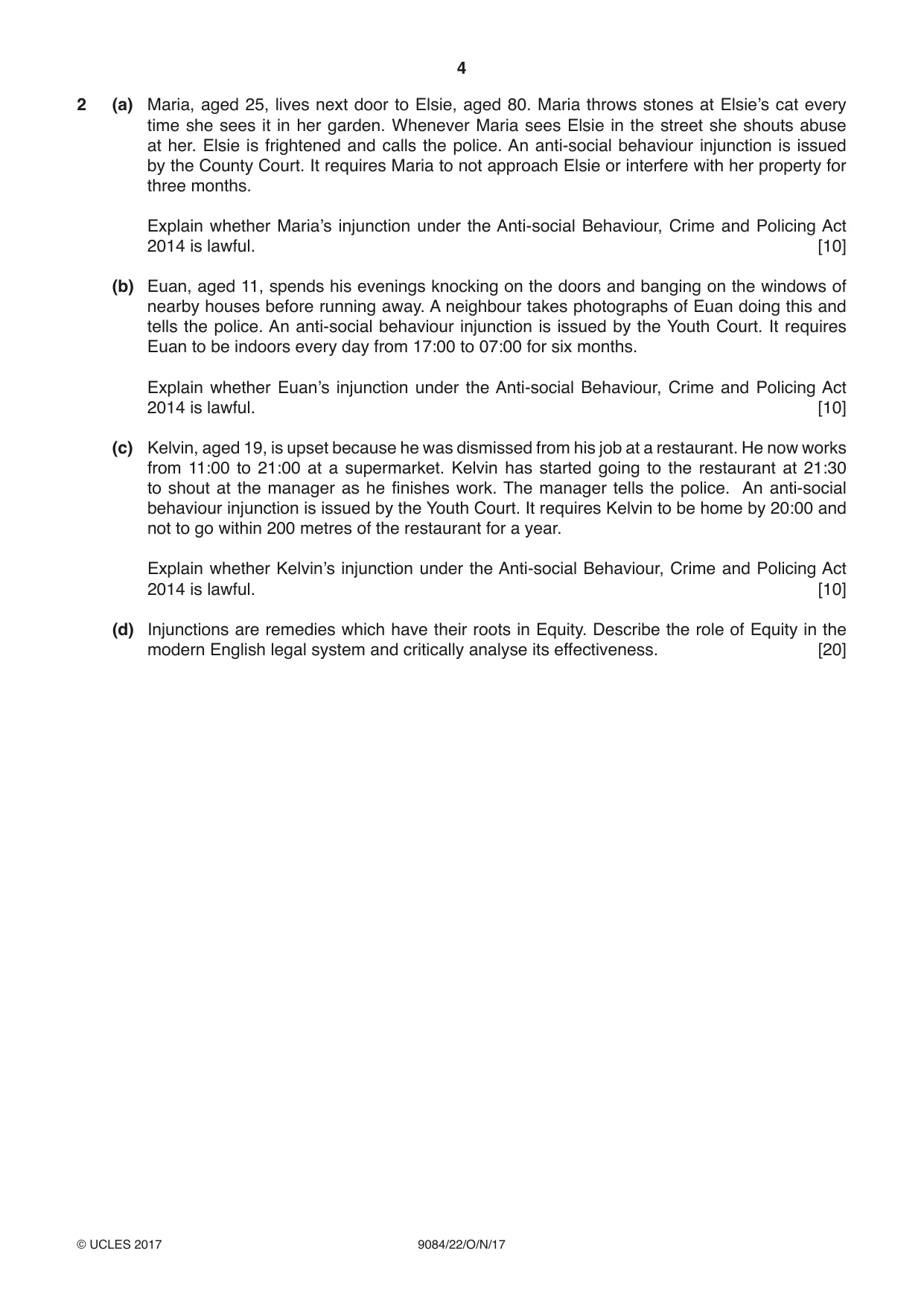 Cambridge A Level Law 9084 2017 Oct/Nov Paper 2 · Variant 2 question paper, page 4 of 8