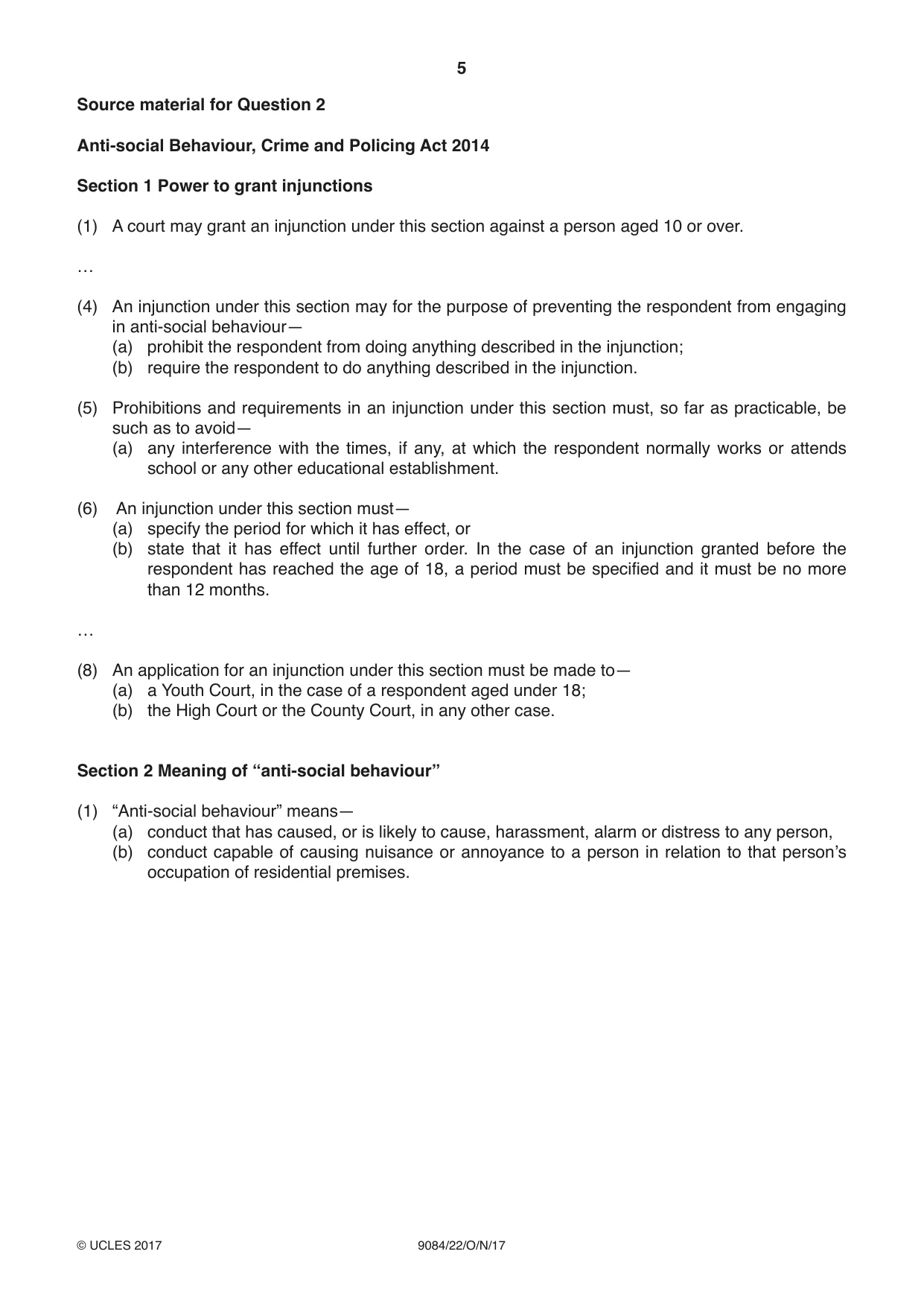 Cambridge A Level Law 9084 2017 Oct/Nov Paper 2 · Variant 2 question paper, page 5 of 8