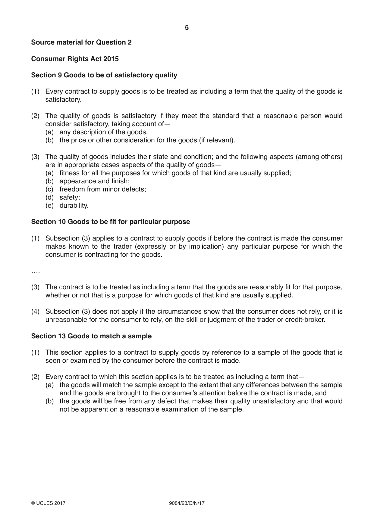 Cambridge A Level Law 9084 2017 Oct/Nov Paper 2 · Variant 3 question paper, page 5 of 8