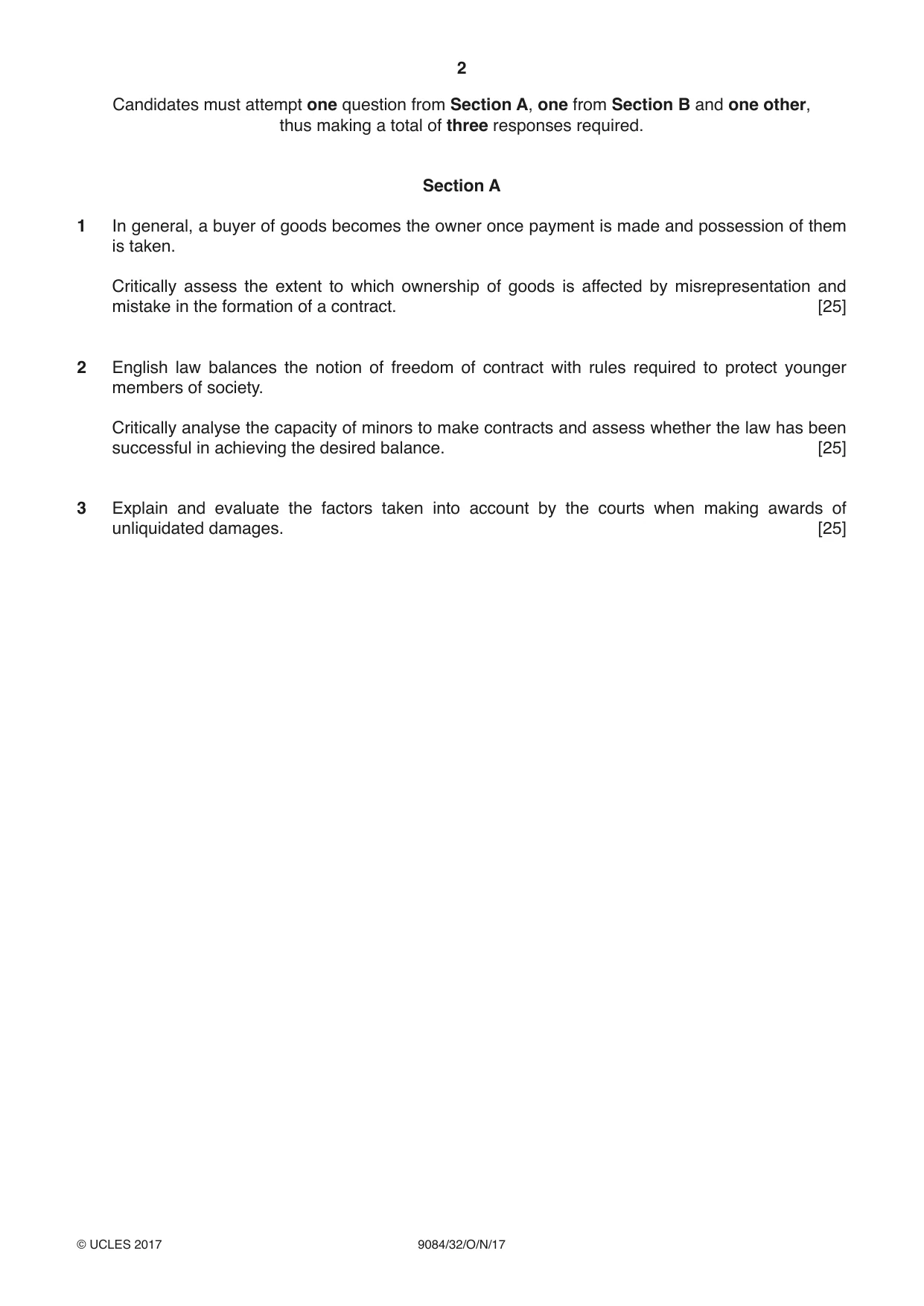Cambridge A Level Law 9084 2017 Oct/Nov Paper 3 · Variant 2 question paper, page 2 of 4