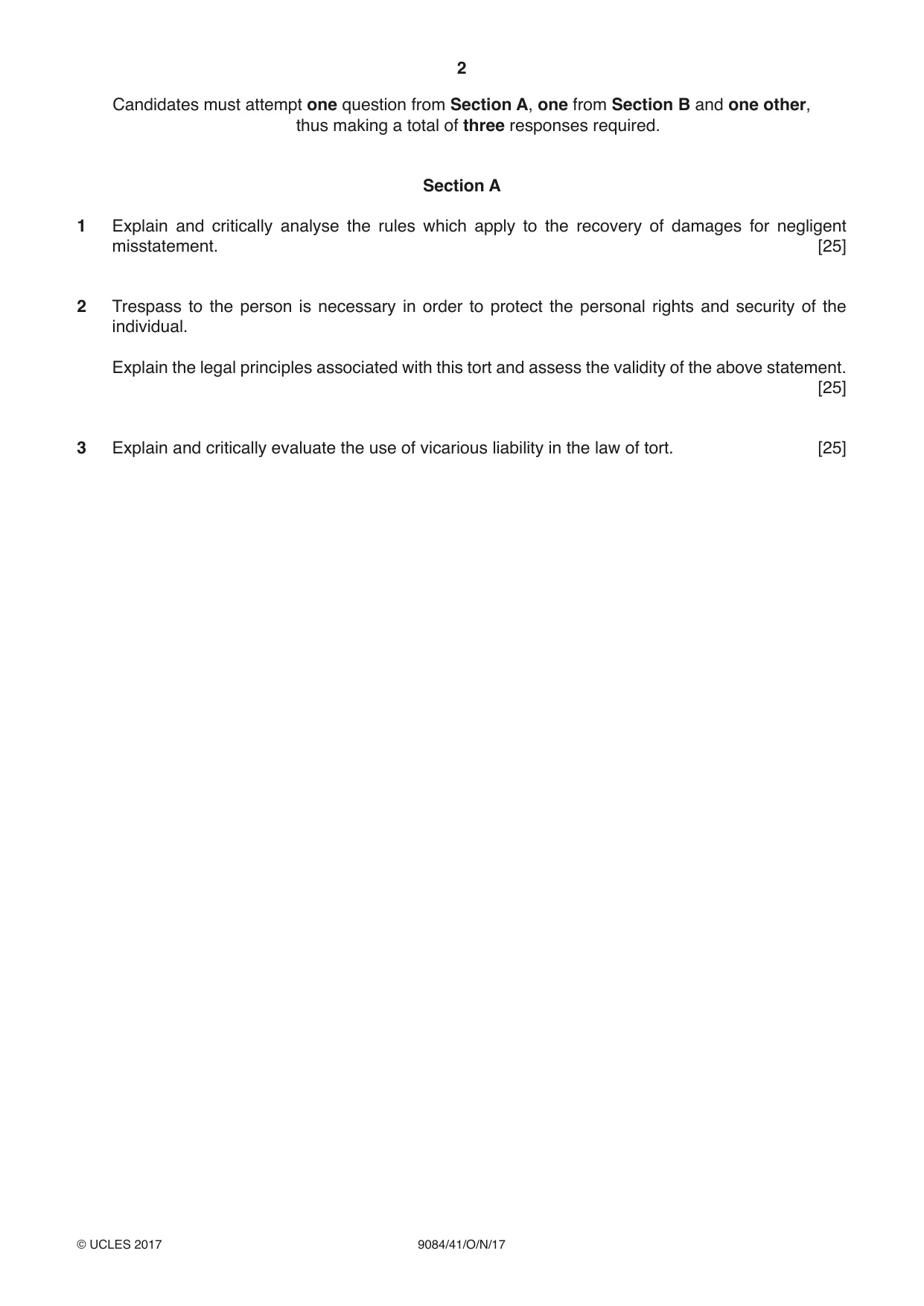 Cambridge A Level Law 9084 2017 Oct/Nov Paper 4 · Variant 1 question paper, page 2 of 4