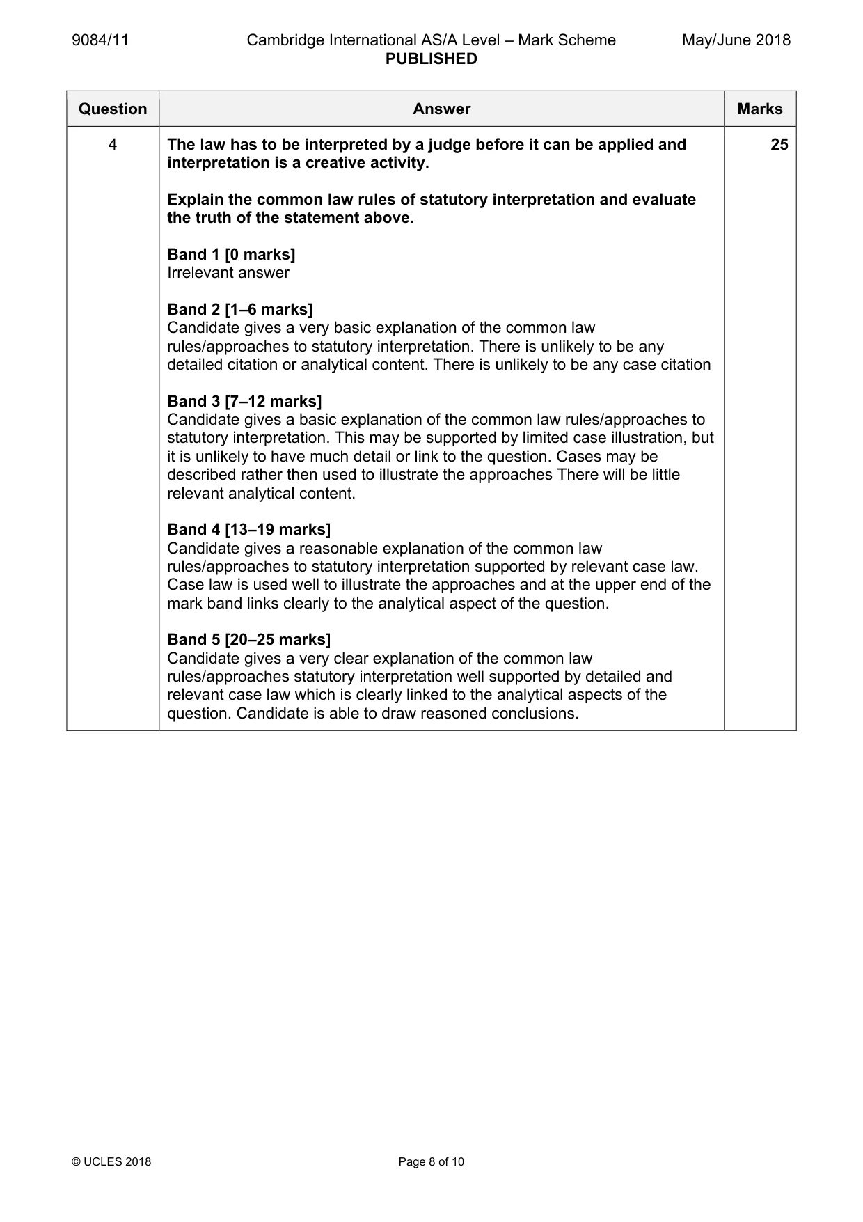 Mark scheme, page 8 of 10