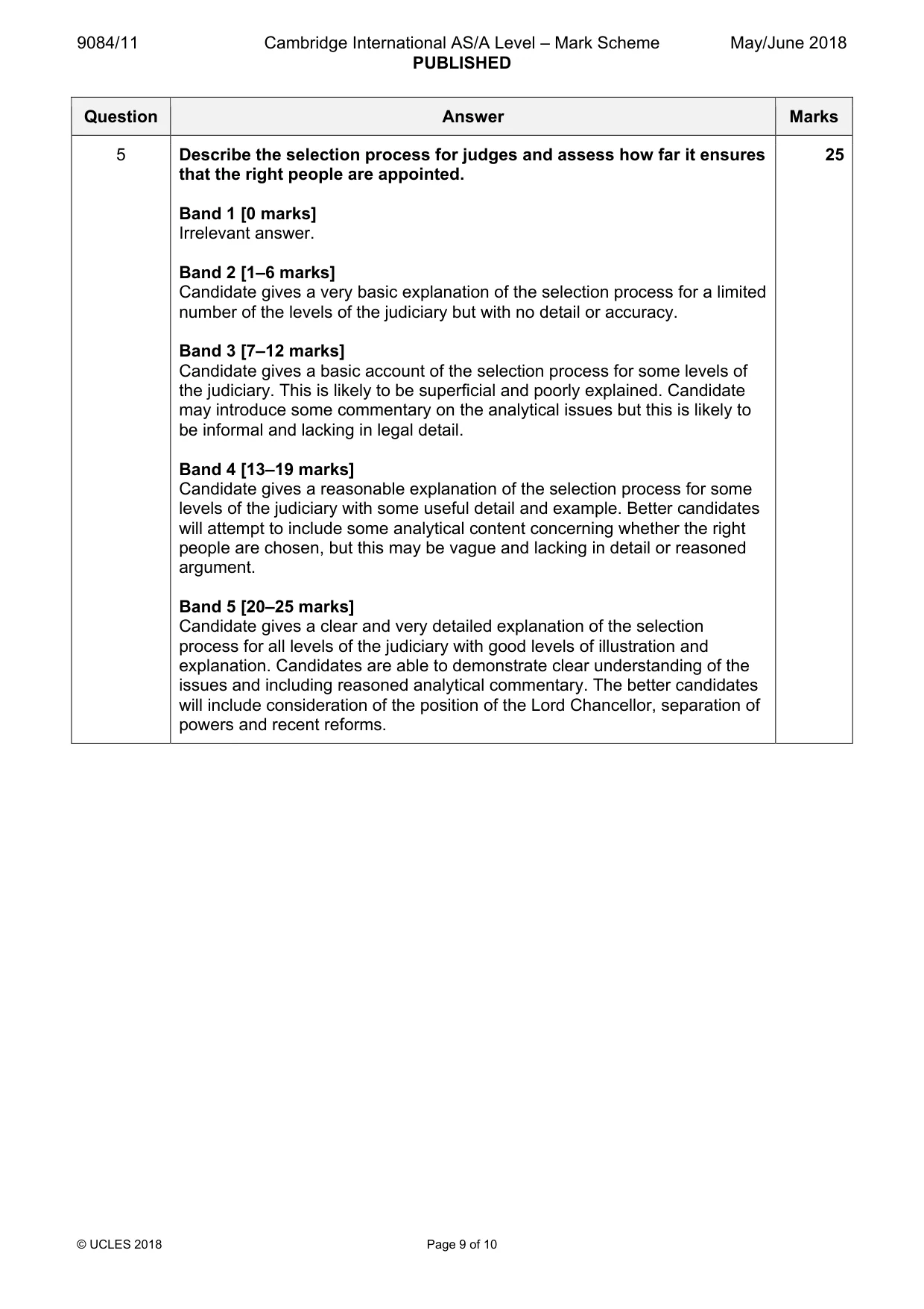 Mark scheme, page 9 of 10
