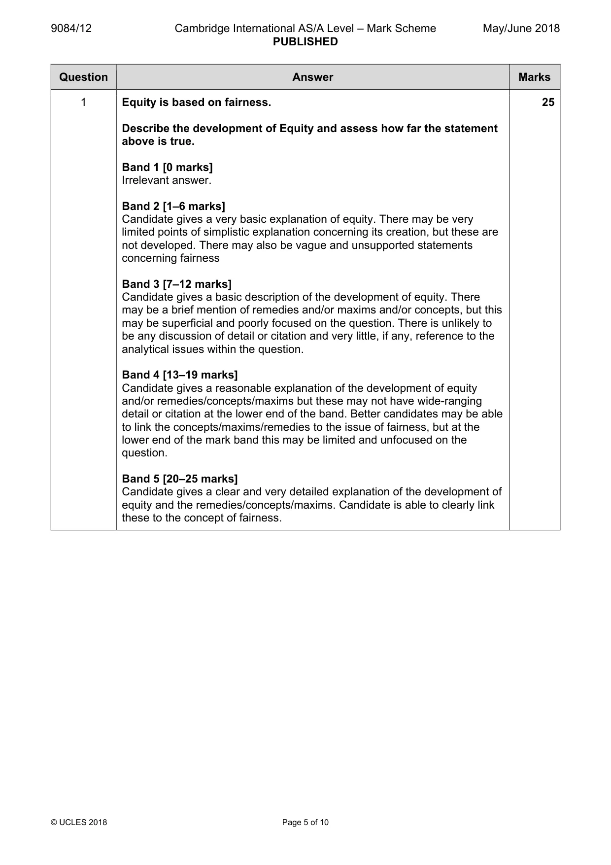 Mark scheme, page 5 of 10