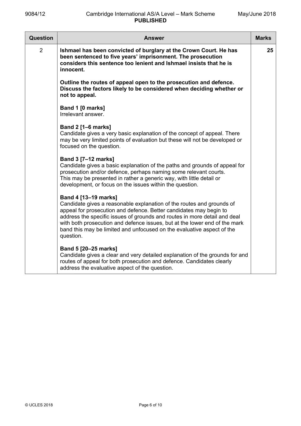 Mark scheme, page 6 of 10