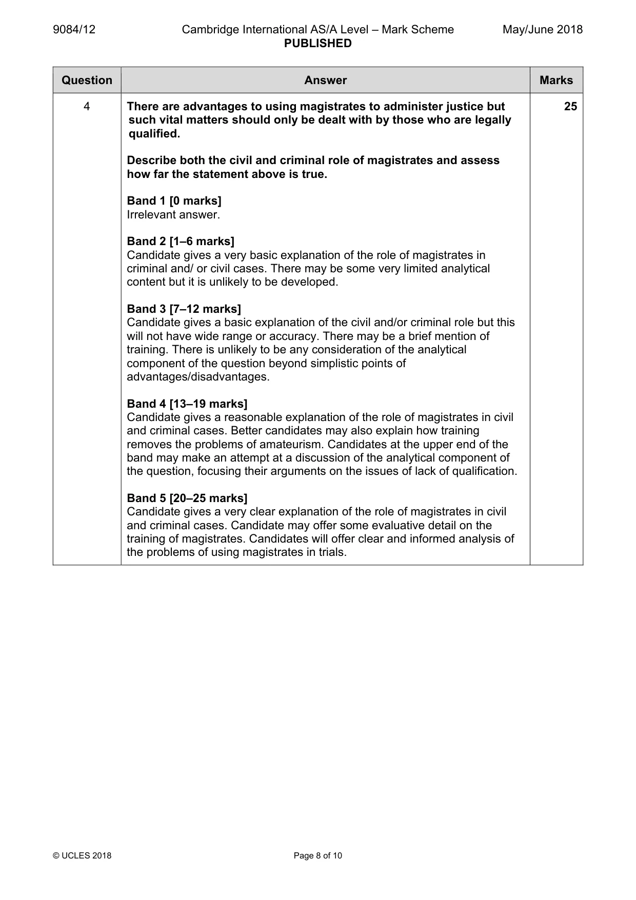 Mark scheme, page 8 of 10