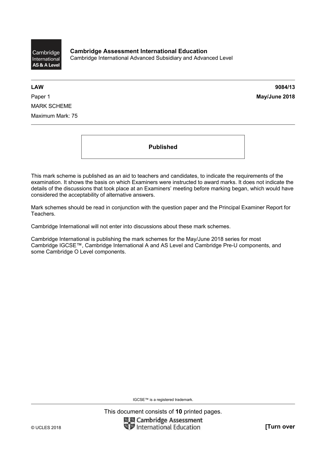 Mark scheme, page 1 of 10