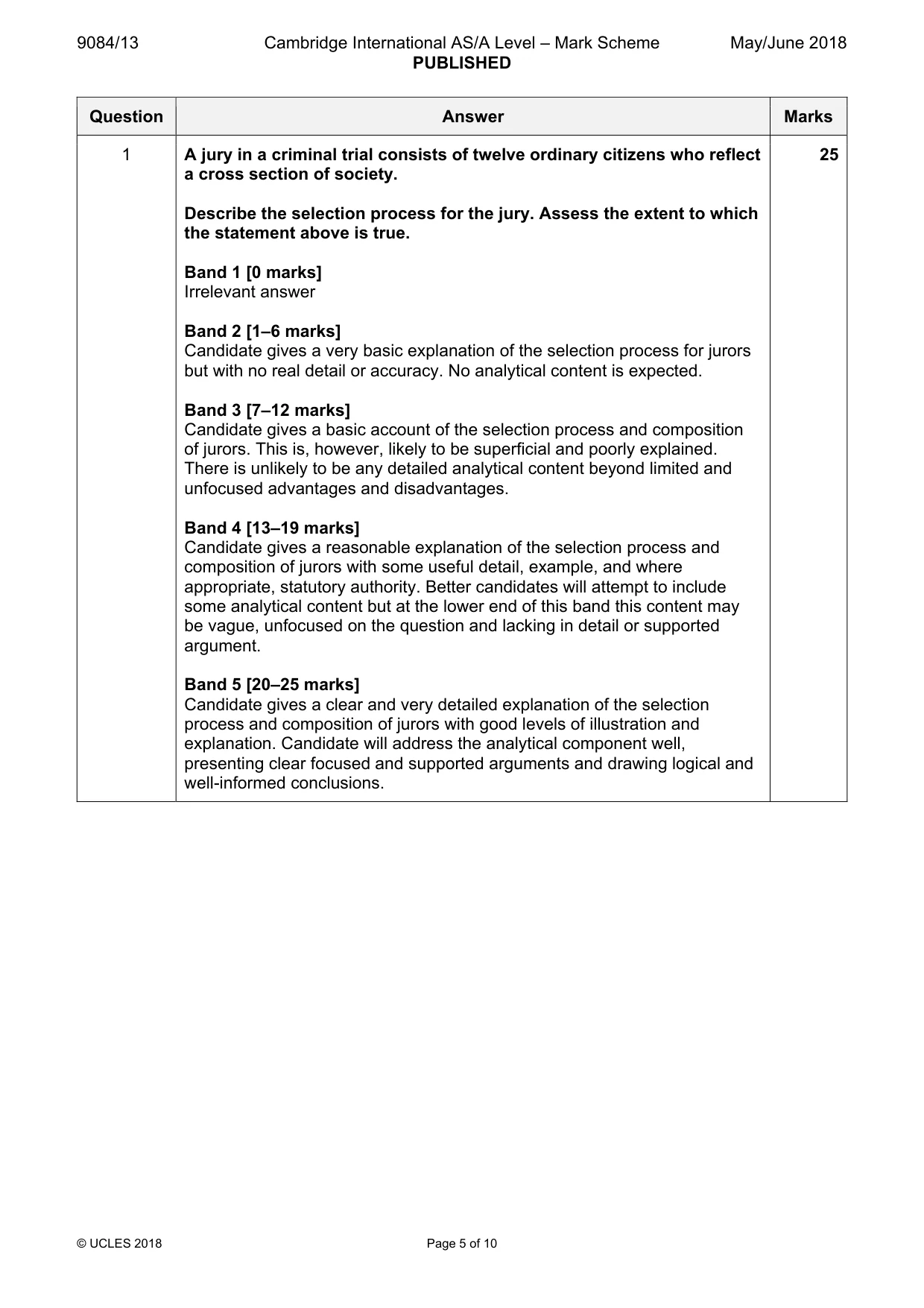 Mark scheme, page 5 of 10