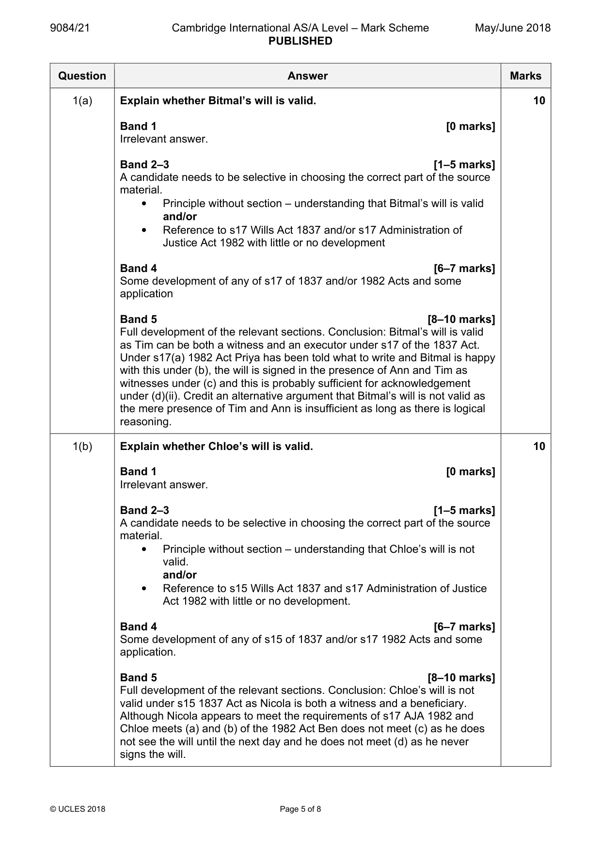 Mark scheme, page 5 of 8