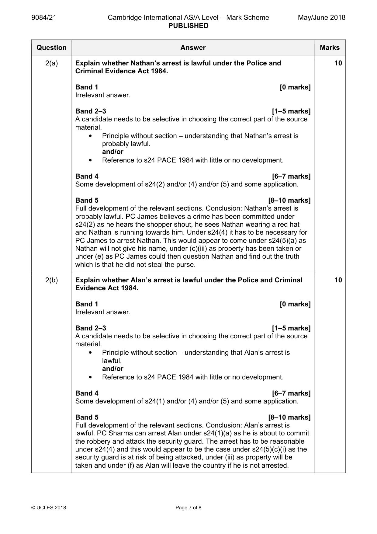 Mark scheme, page 7 of 8