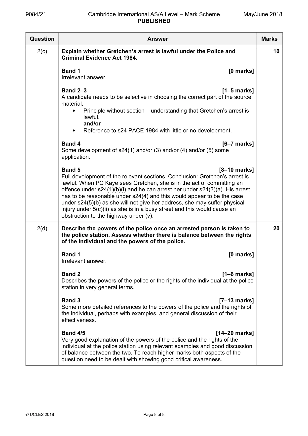 Mark scheme, page 8 of 8