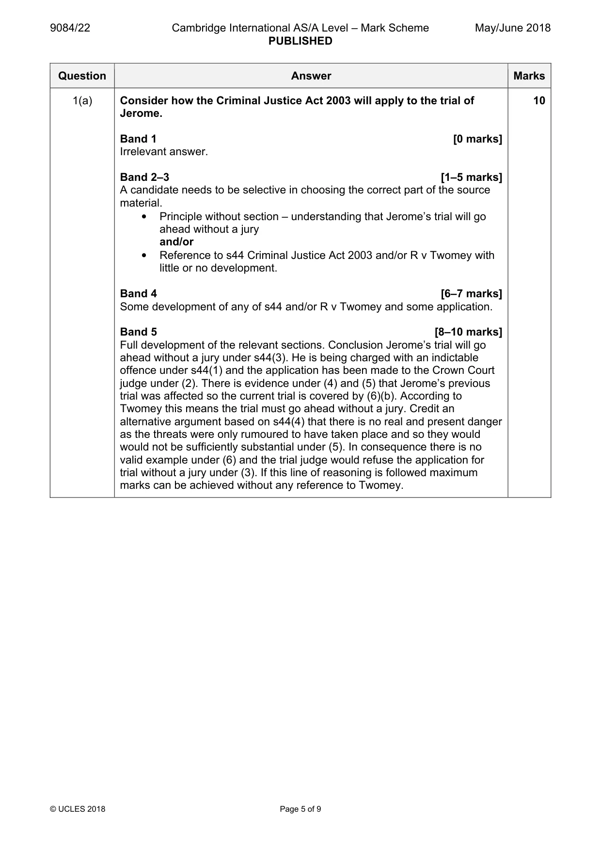Mark scheme, page 5 of 9