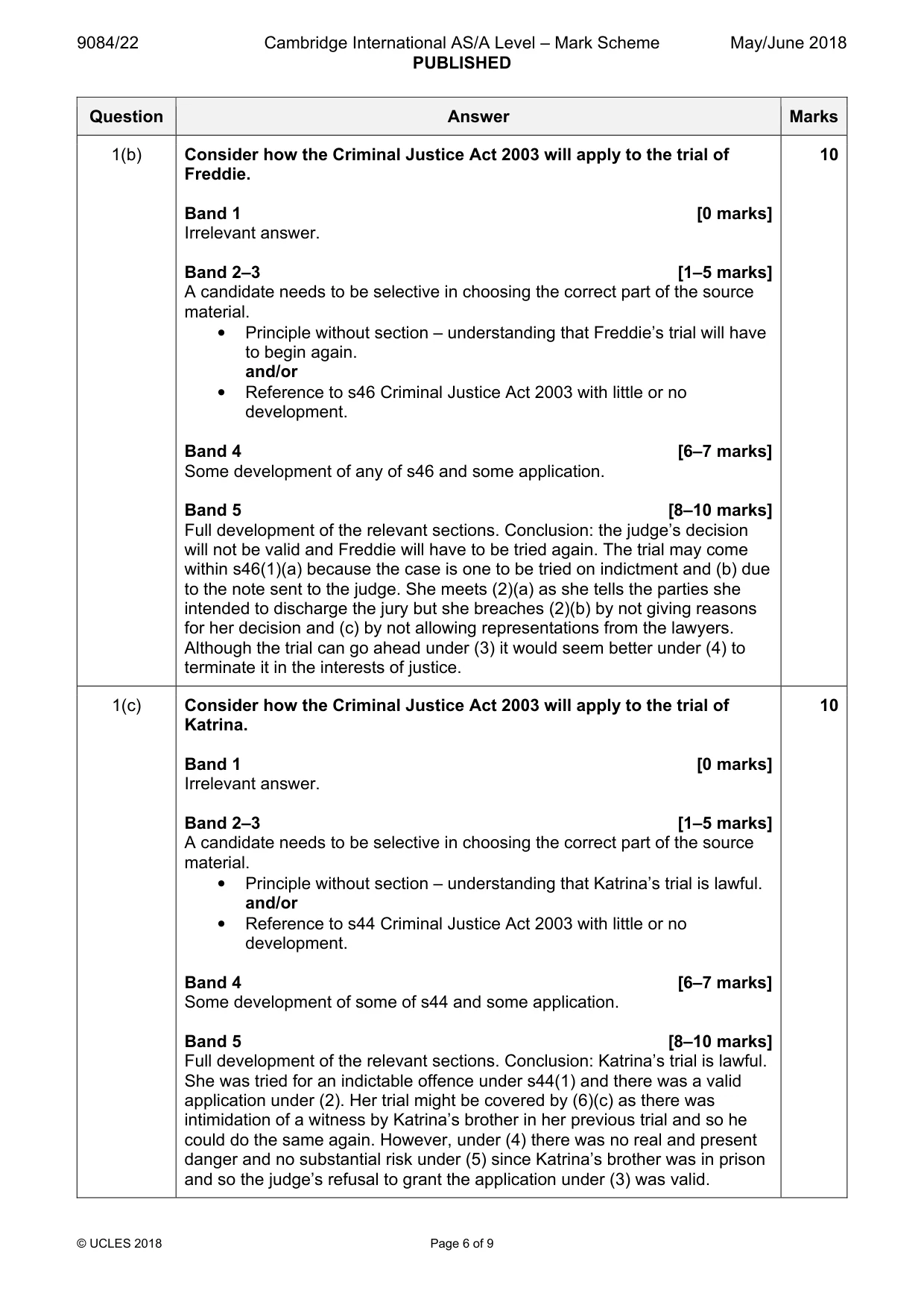 Mark scheme, page 6 of 9
