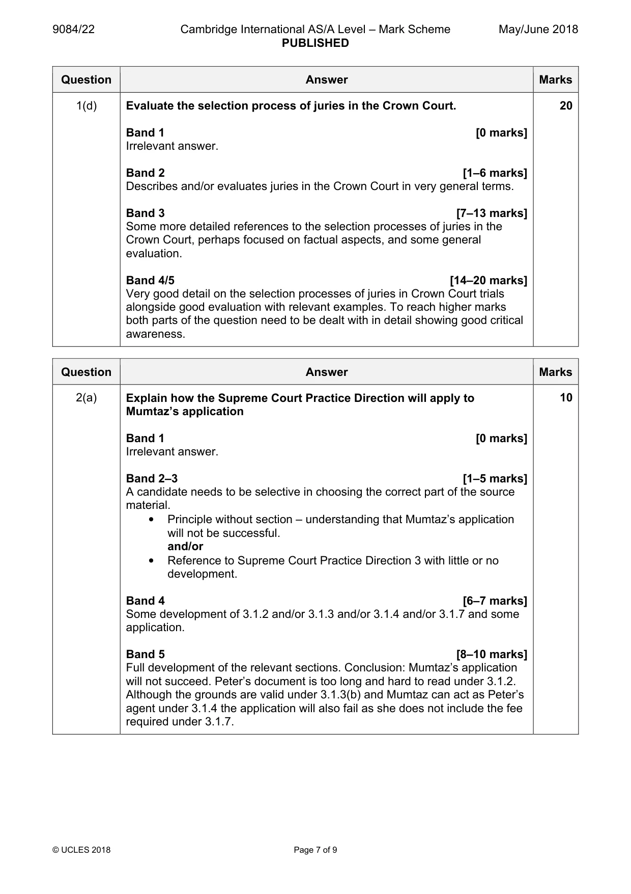 Mark scheme, page 7 of 9