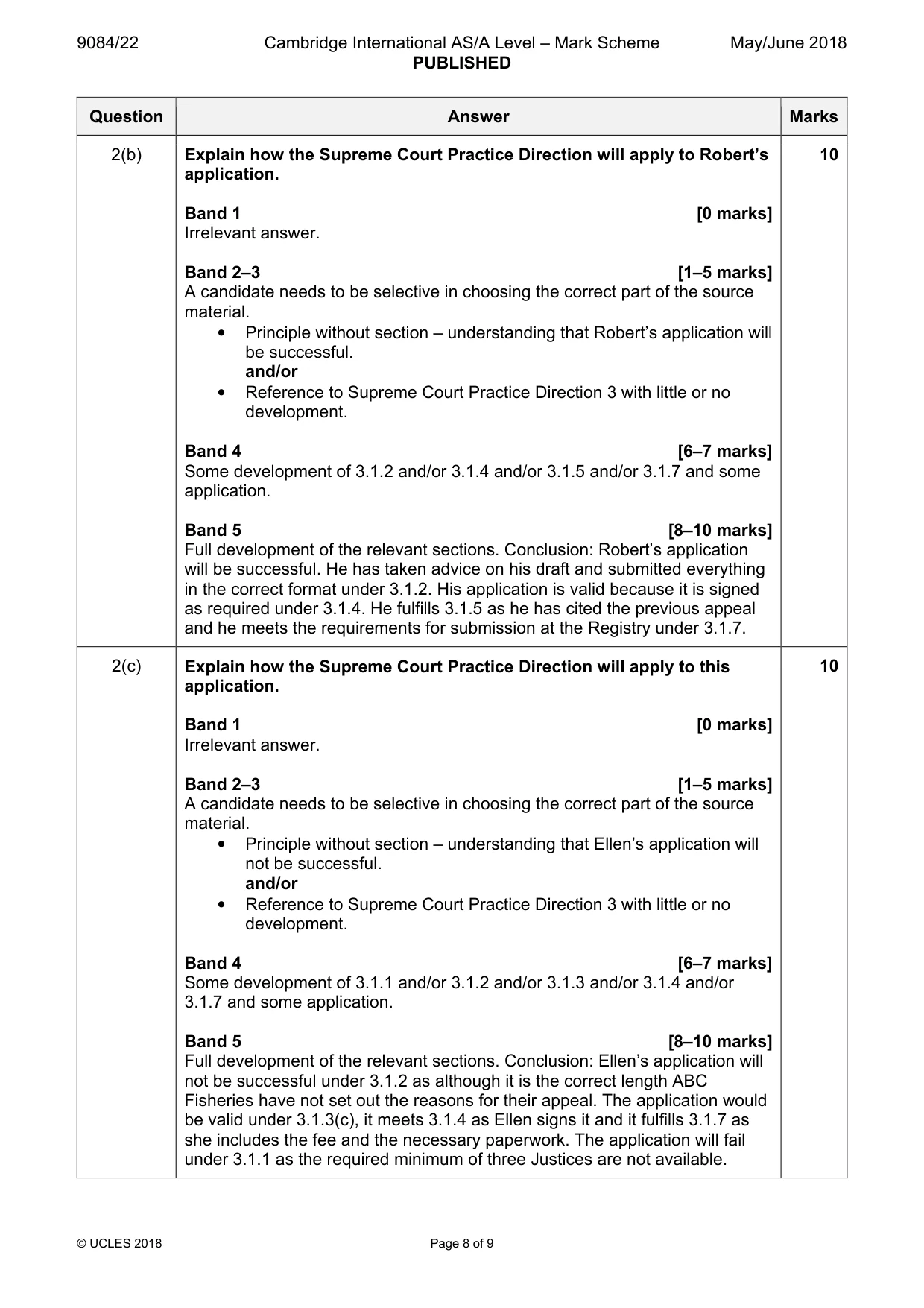 Mark scheme, page 8 of 9