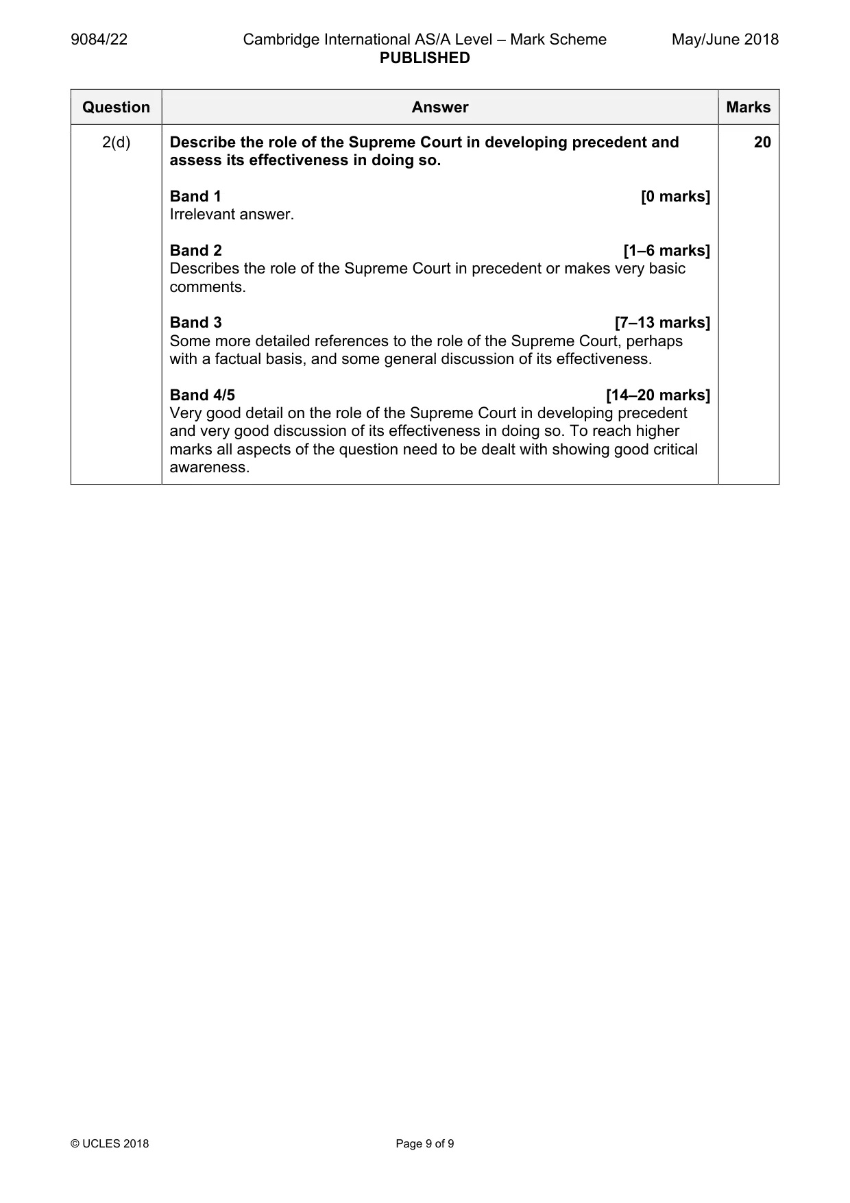 Mark scheme, page 9 of 9