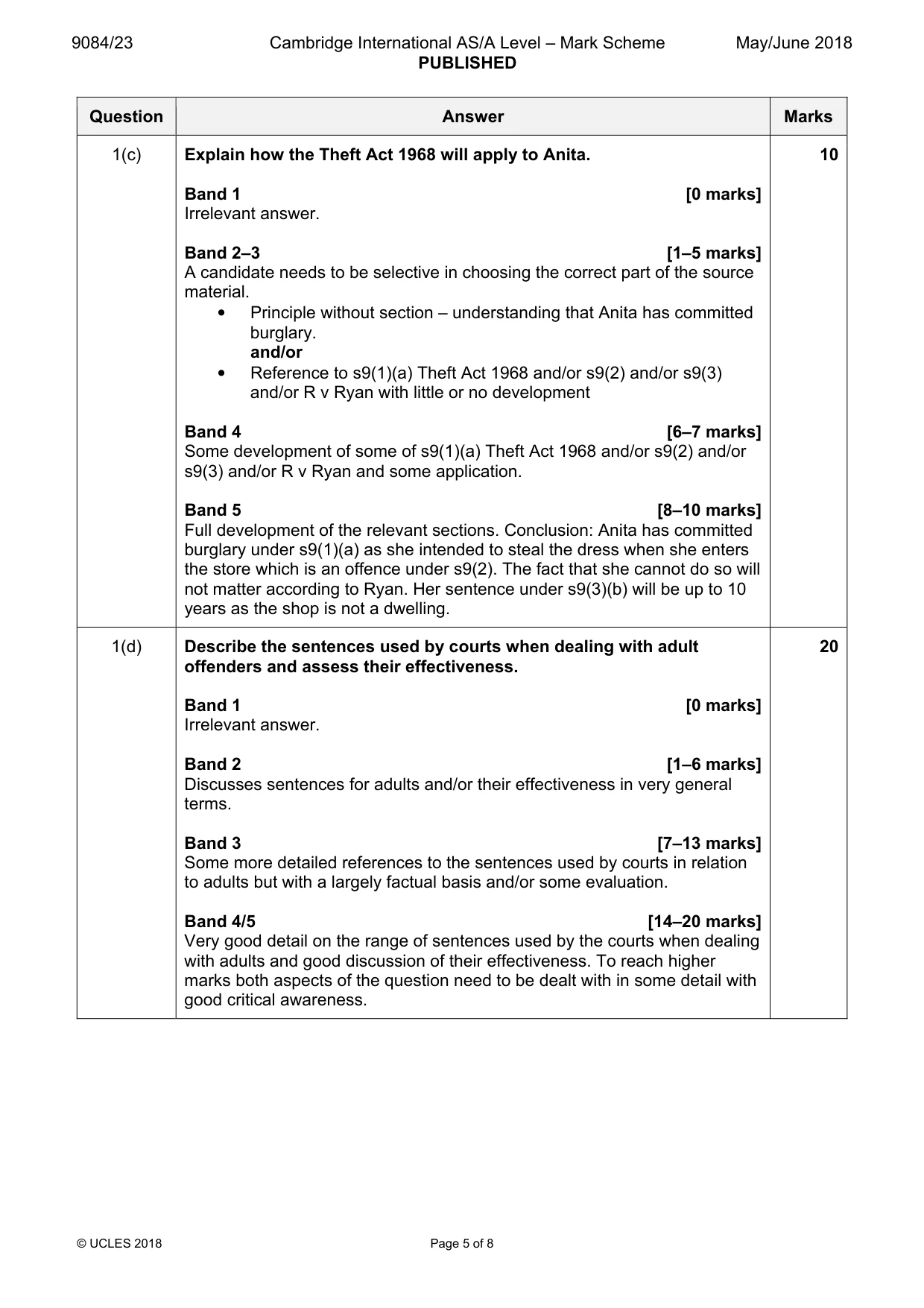 Mark scheme, page 5 of 8