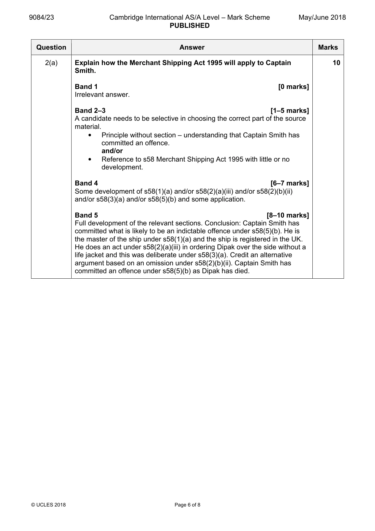 Mark scheme, page 6 of 8