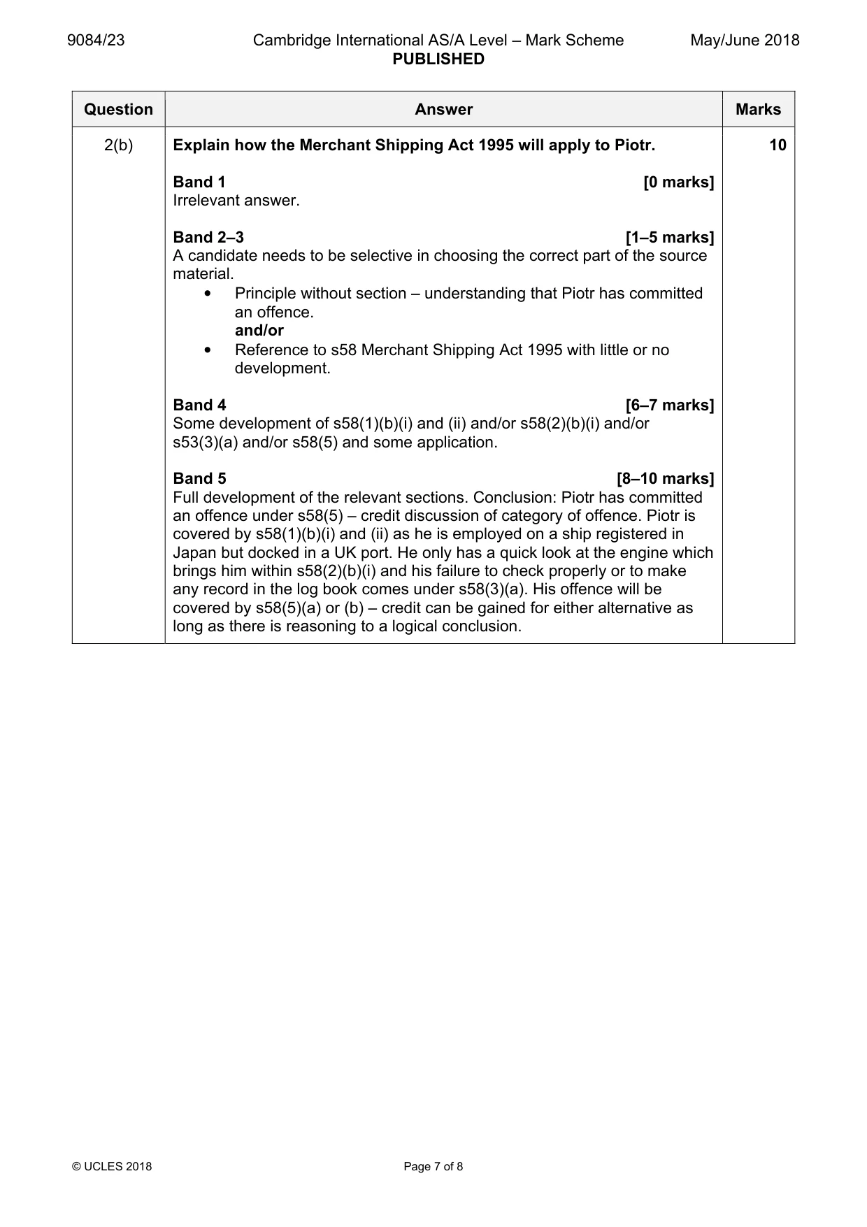 Mark scheme, page 7 of 8