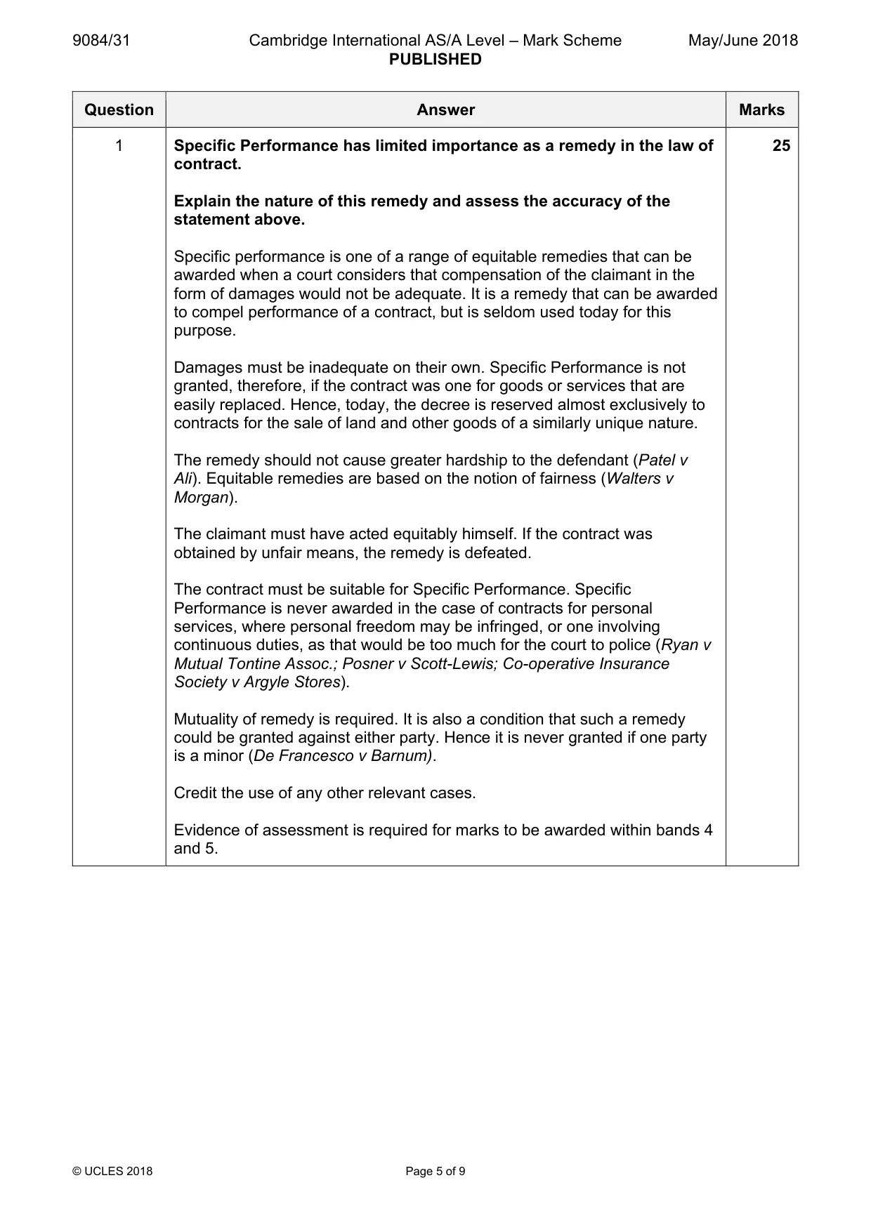 Mark scheme, page 5 of 9