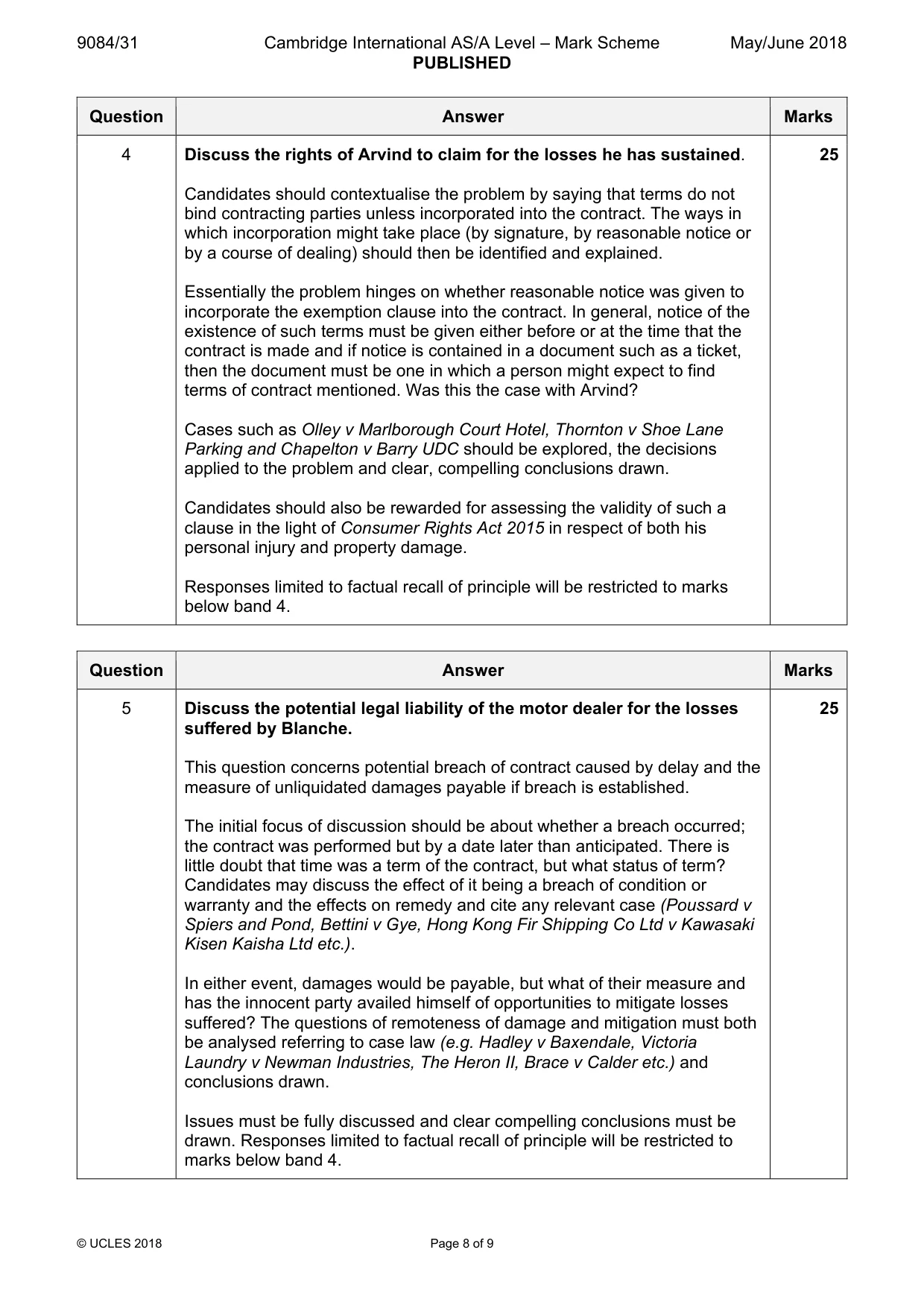 Mark scheme, page 8 of 9
