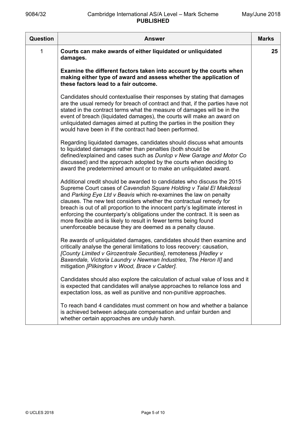 Mark scheme, page 5 of 10