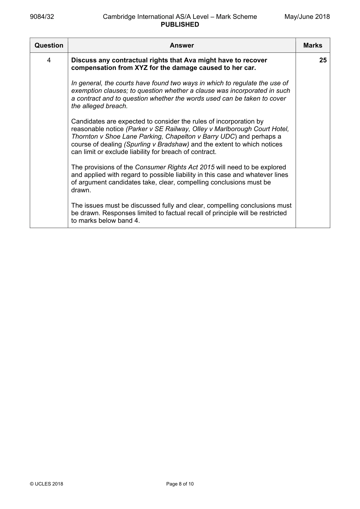 Mark scheme, page 8 of 10