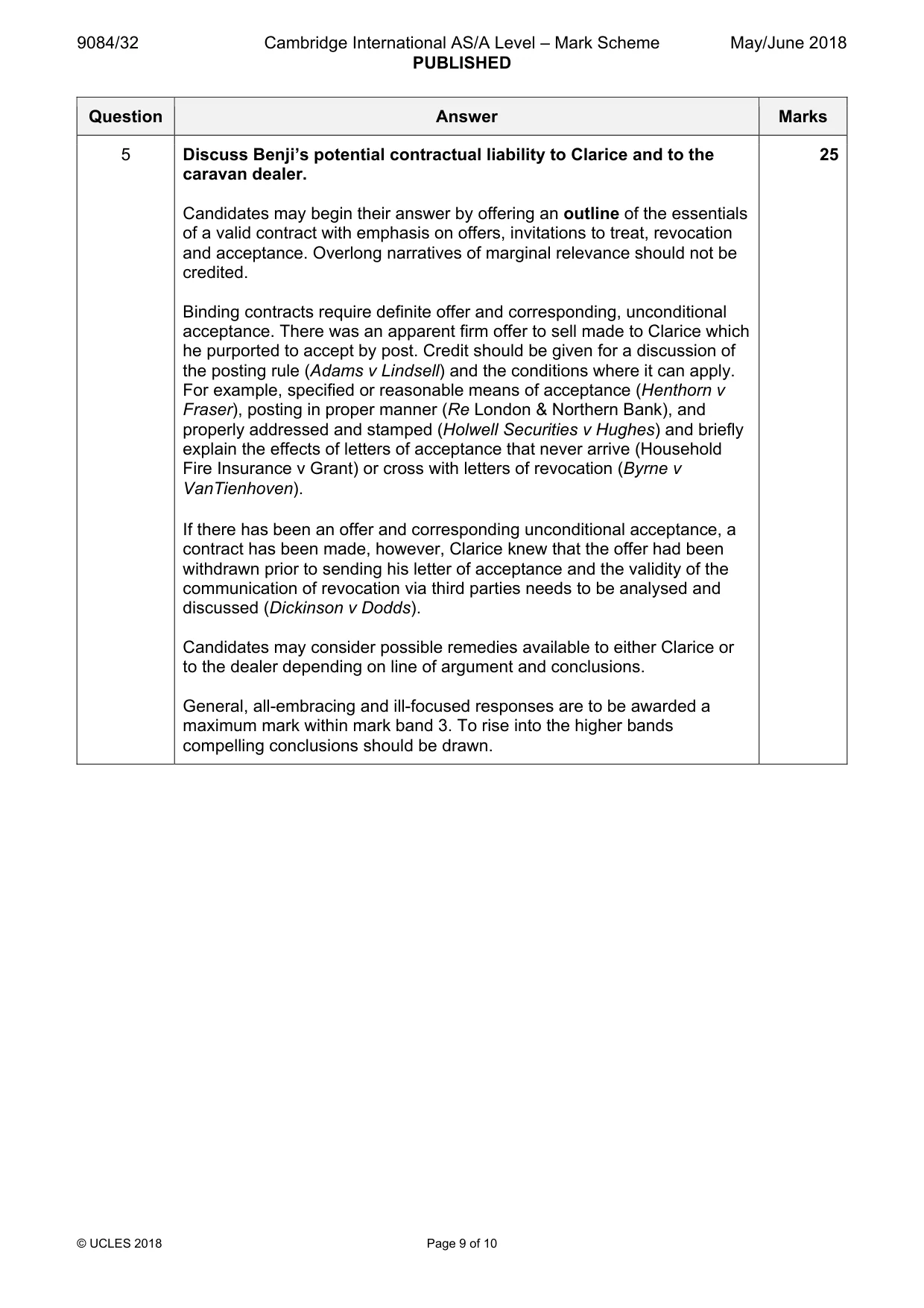 Mark scheme, page 9 of 10