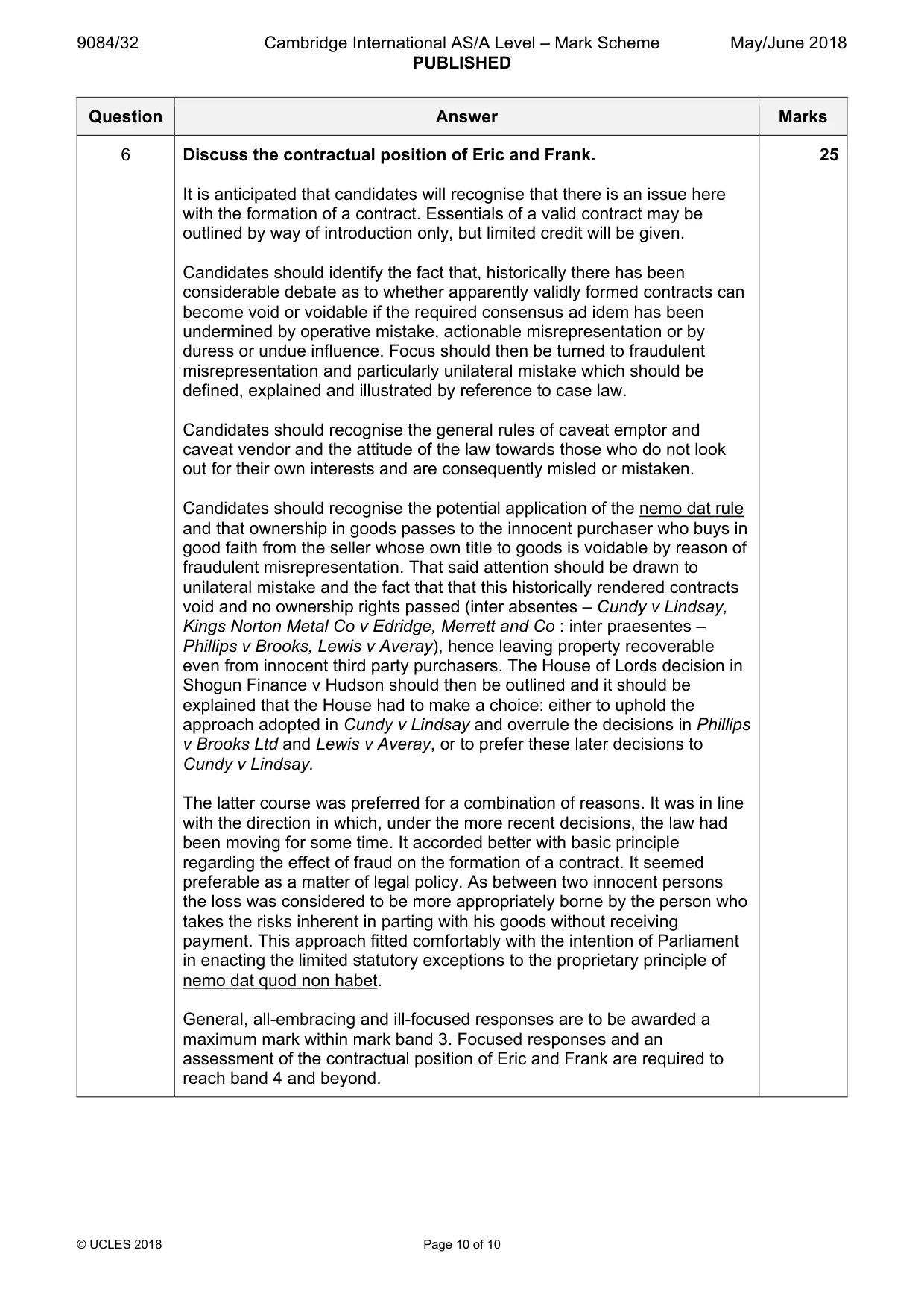 Mark scheme, page 10 of 10