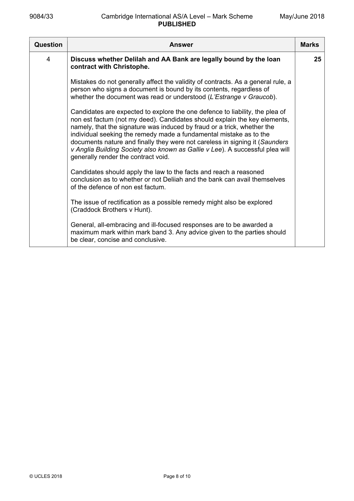 Mark scheme, page 8 of 10