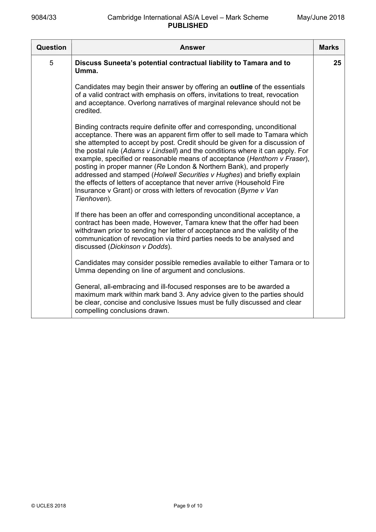 Mark scheme, page 9 of 10