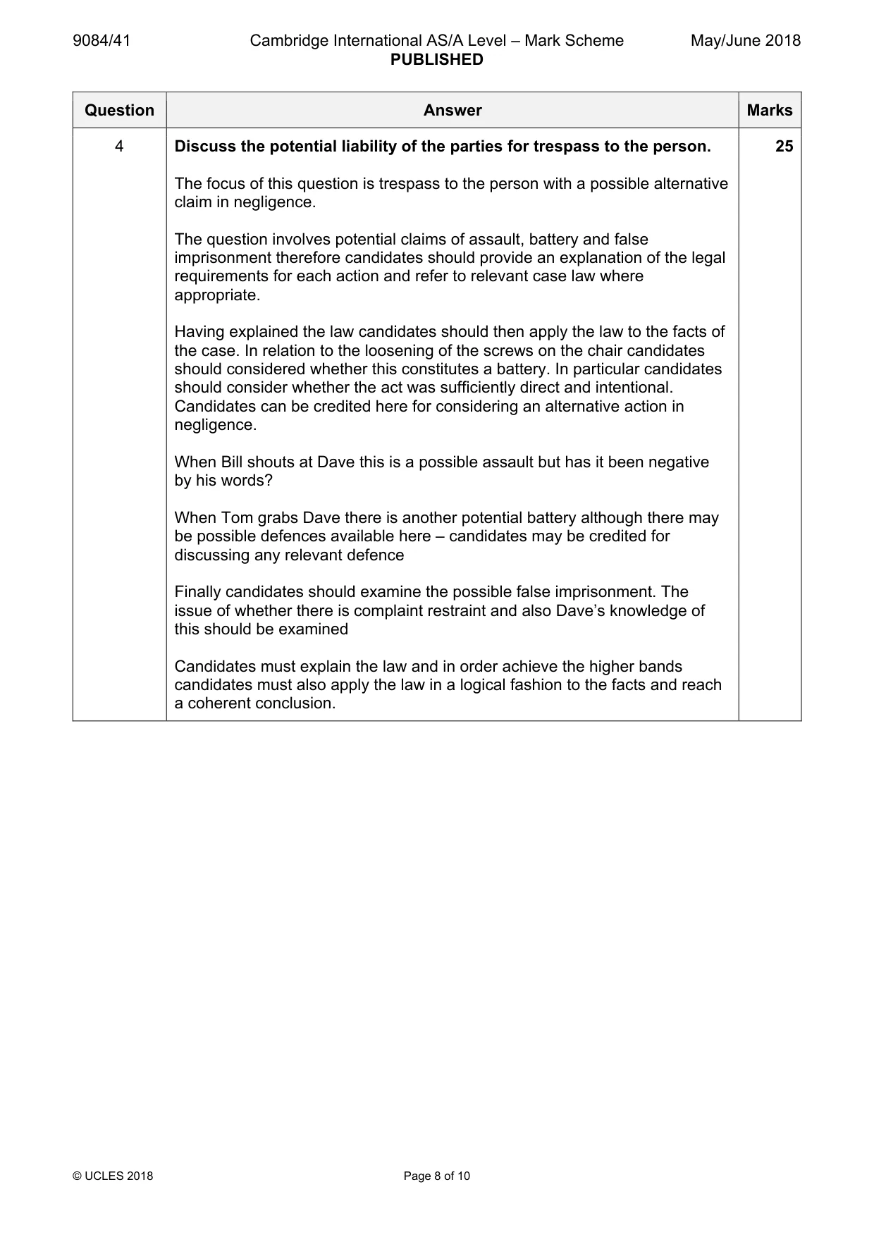 Mark scheme, page 8 of 10