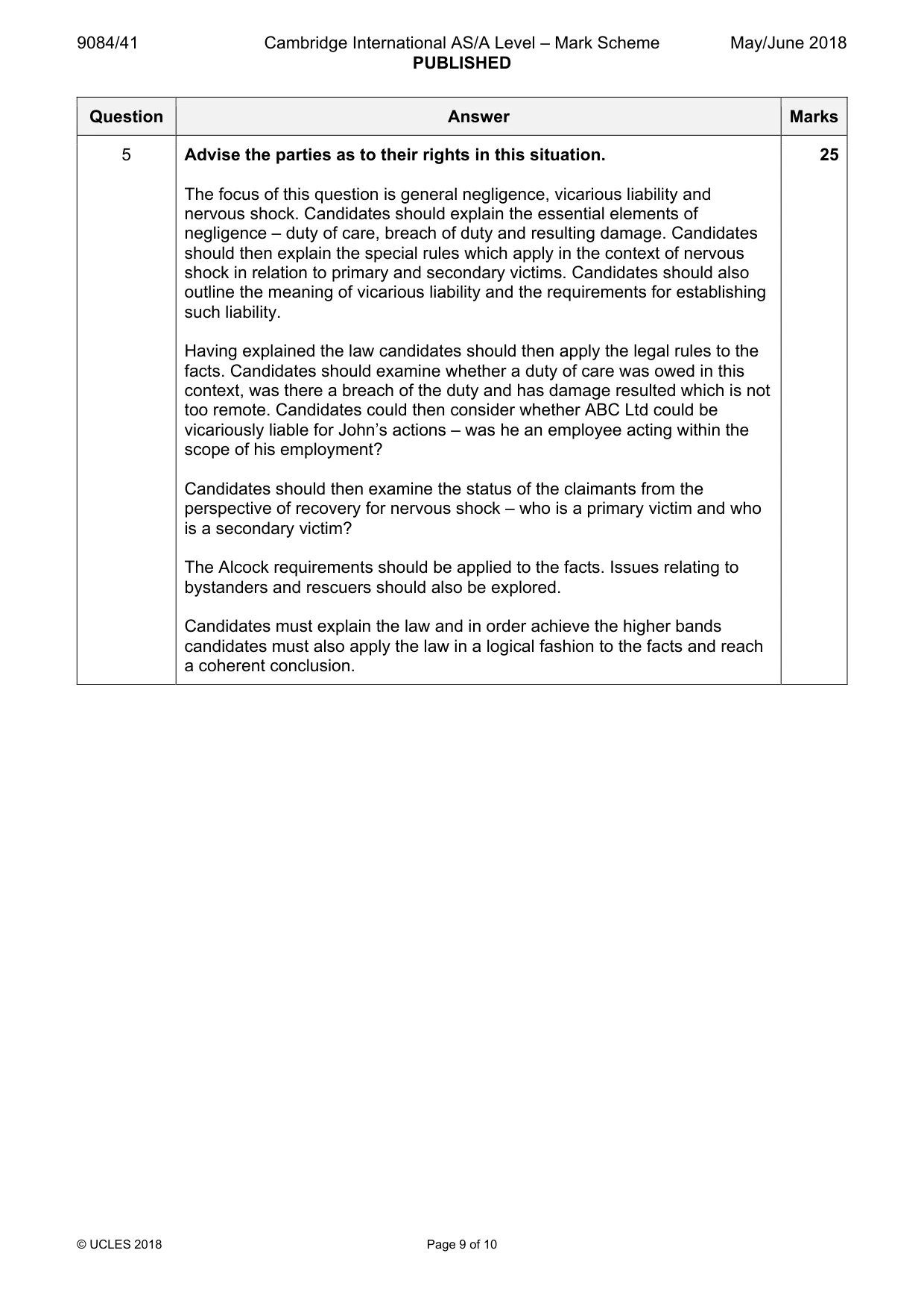 Mark scheme, page 9 of 10