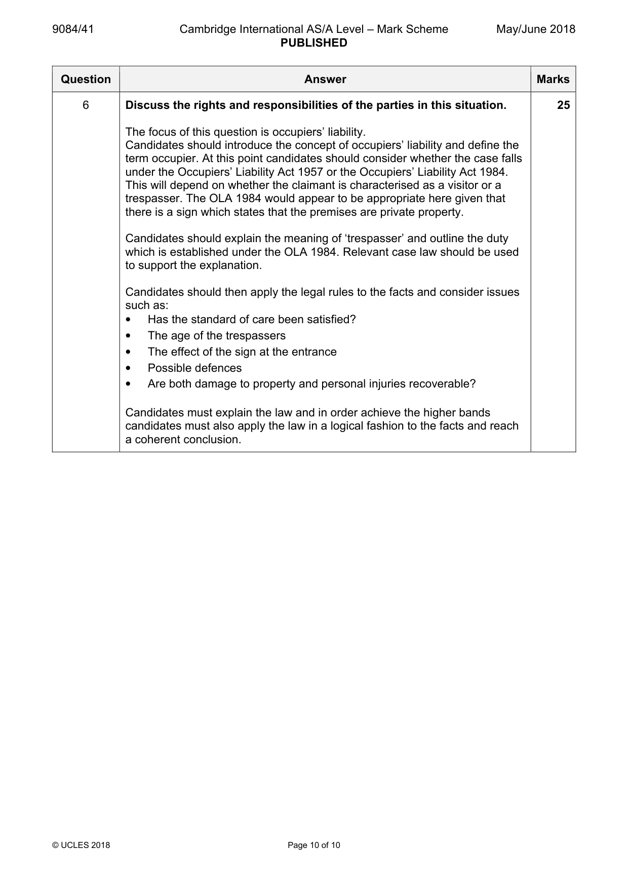 Mark scheme, page 10 of 10