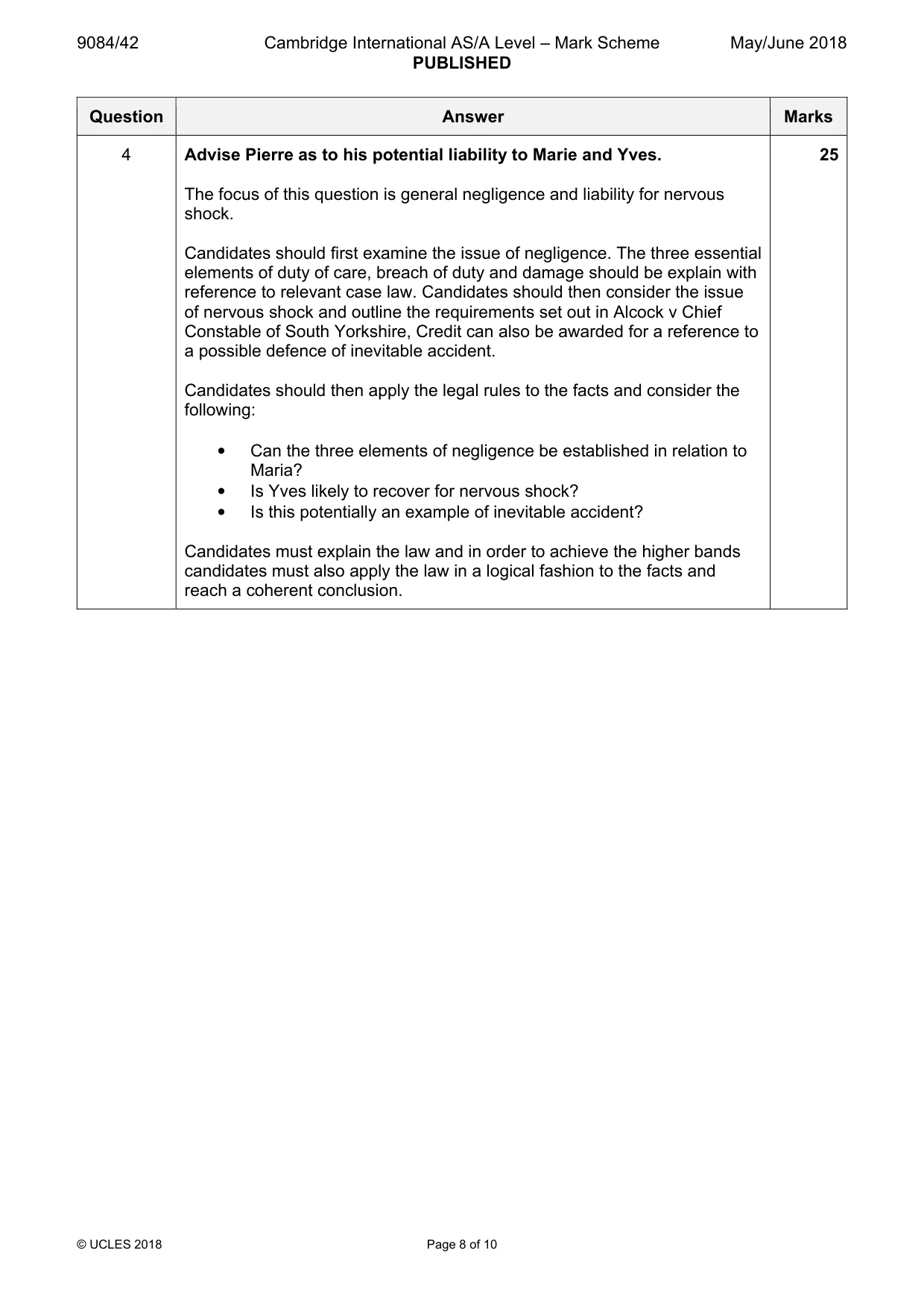 Mark scheme, page 8 of 10