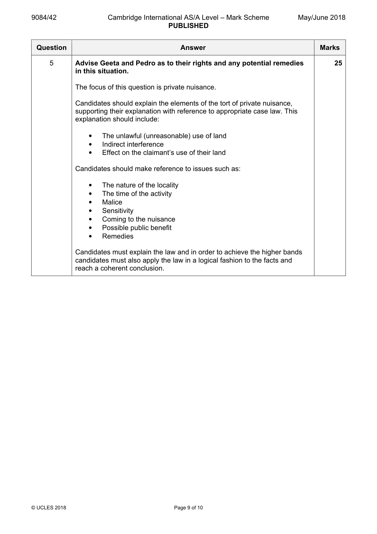 Mark scheme, page 9 of 10
